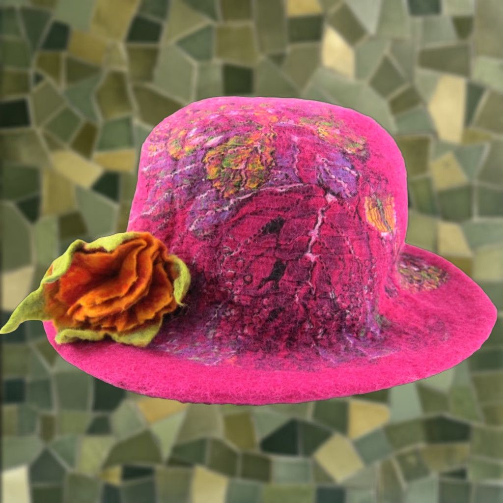 Pinko VTG Handmade Wool Pink Floral Sun Hat Women S-M Sun Flower Feather Bucket Wide Brim Summer Lightweight Breathable With Lining Adjustable9 Size ONE SIZE - 1 Thumbnail