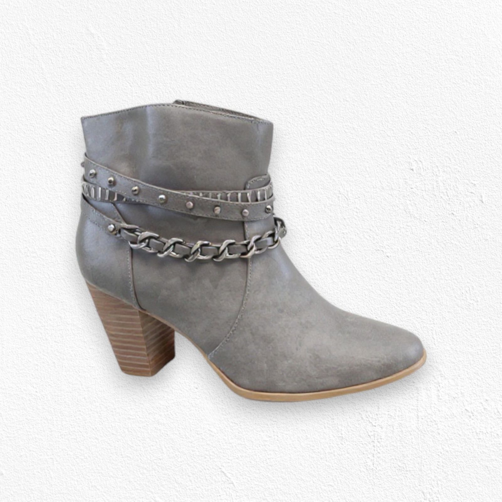 Jennifer Lopez Taupe Studded Chain Block Heel Ankle Boots 7.5 Size US 7.5 / IT 37.5 - 1 Thumbnail