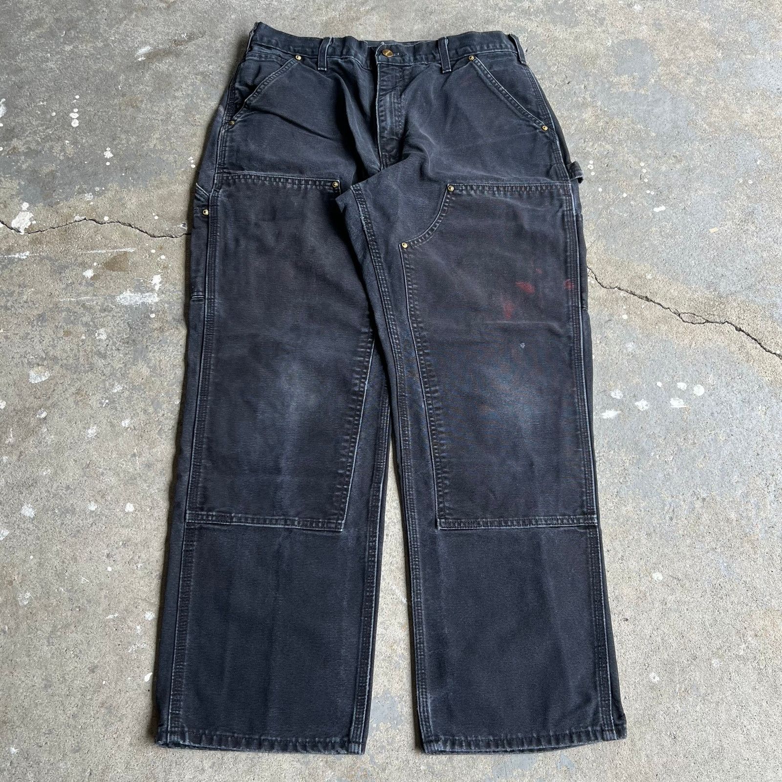 Vintage Y2K Carhartt faded black double knee work wear pants