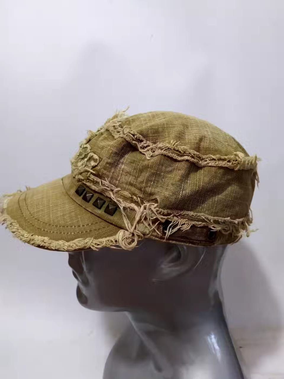 image of Distressed Denim Unknown Punk Patchwork Frayed Design Distressed Hats in Brown, Men's