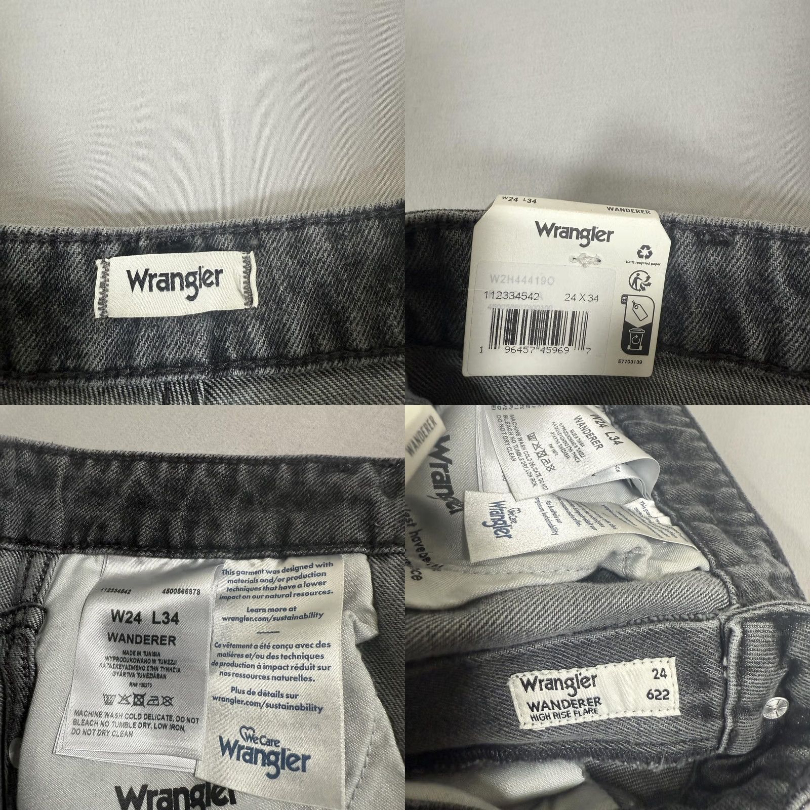 Wrangler Wrangler Jeans Women Wanderer 622 High Rise Flare Jeans Gray 24x34 Distressed Stretch 5-Pocket Denim Wrangler Logo Patch Vintage No Size 42" / US 20 - 9 Thumbnail