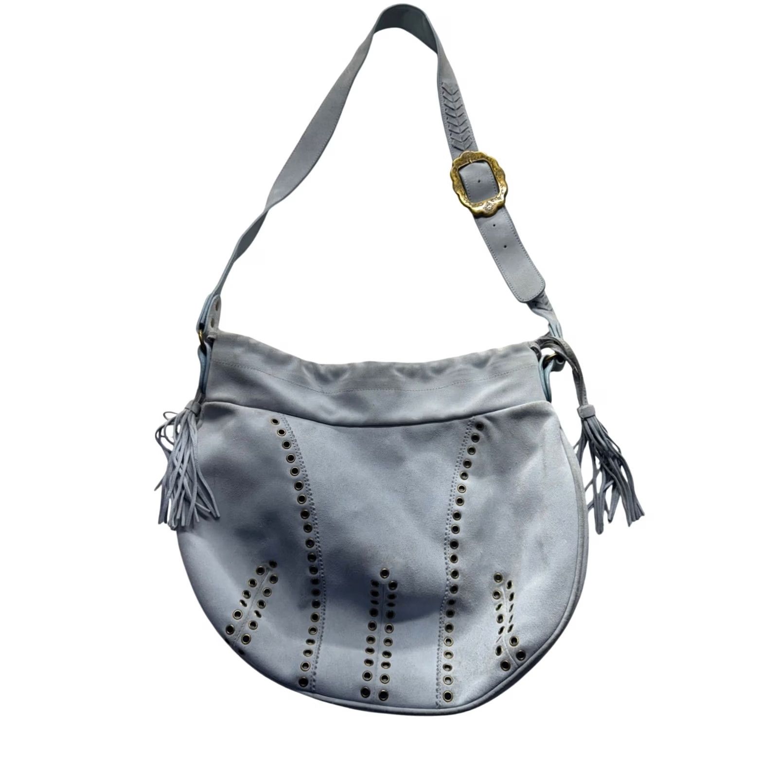 Vintage VINTAGE Marshall Field's Light Blue Leather Studded Shoulder Bag Women Leather Shoulder Bag) Size ONE SIZE - 2 Thumbnail