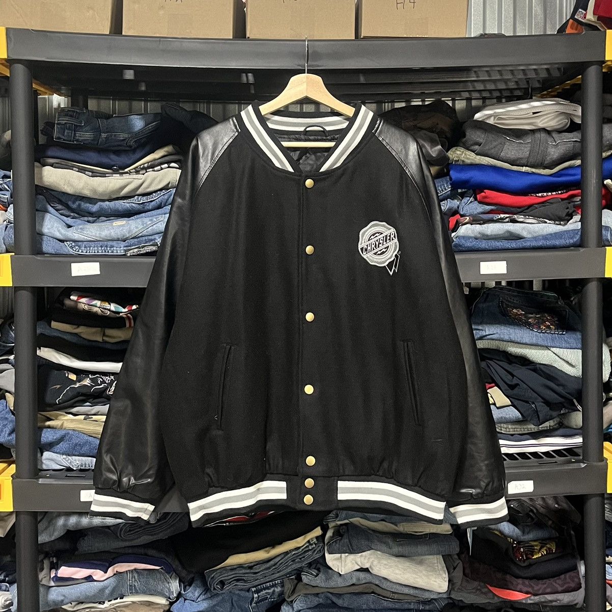 VINTAGE Y2K CHRYSLER EMBROIDERED FAUX LEATHER VARSITY JACKET