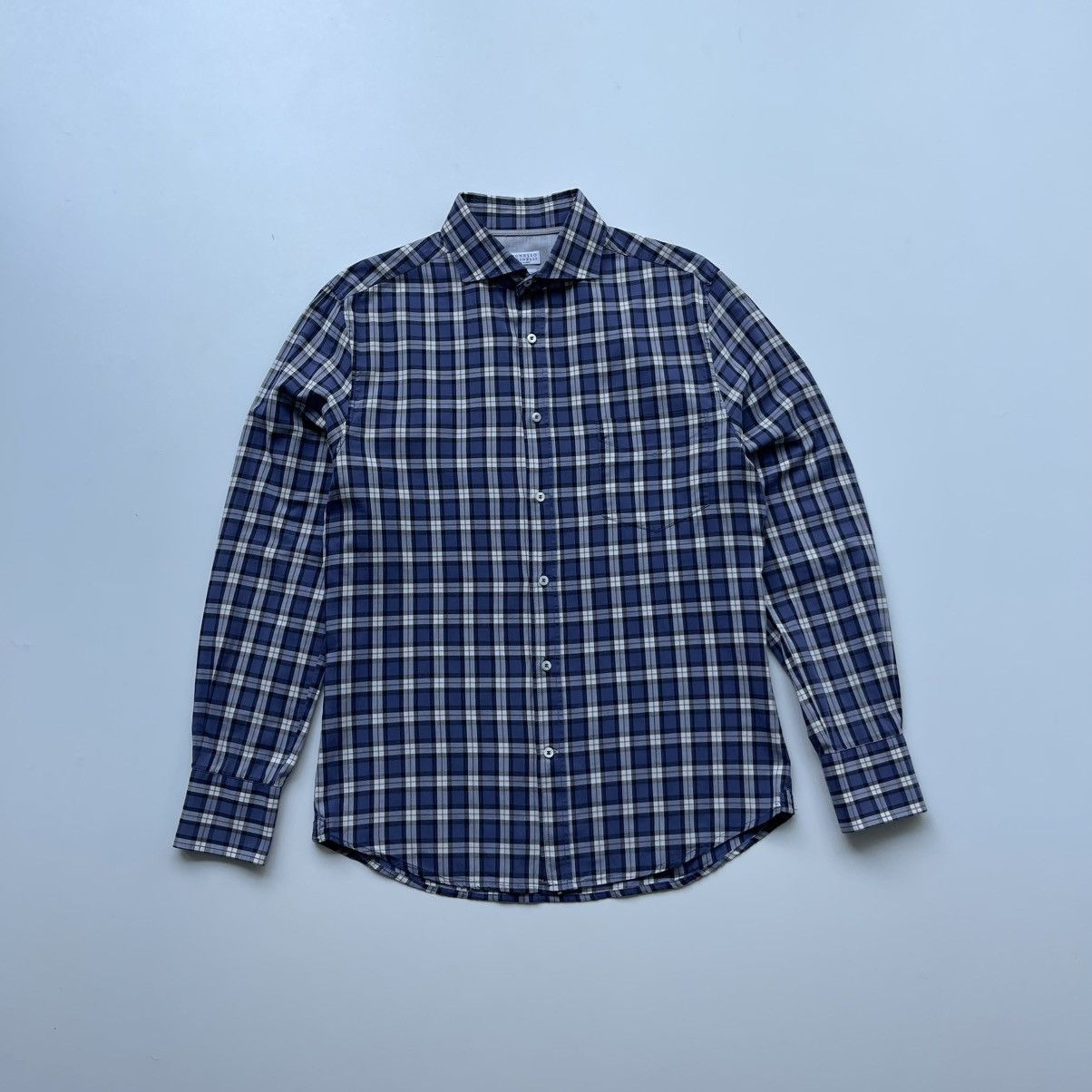 Brunello Cucinelli Brunello Cucinelli Slim Fit Cotton Checked Button Ups Shirt Size US S / EU 44-46 / 1 - 1 Thumbnail