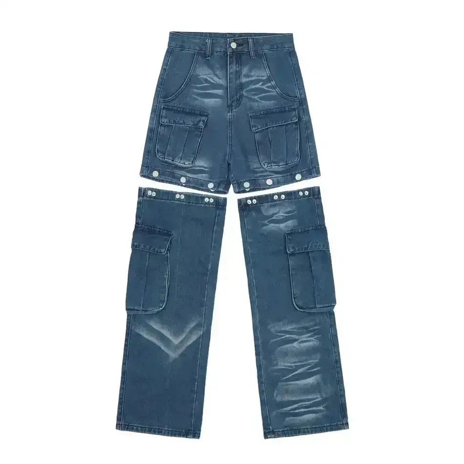 Japanese Brand Retro Buttons Detachable Design Wide Cargo Jeans Size US 32 / EU 48 - 1 Thumbnail