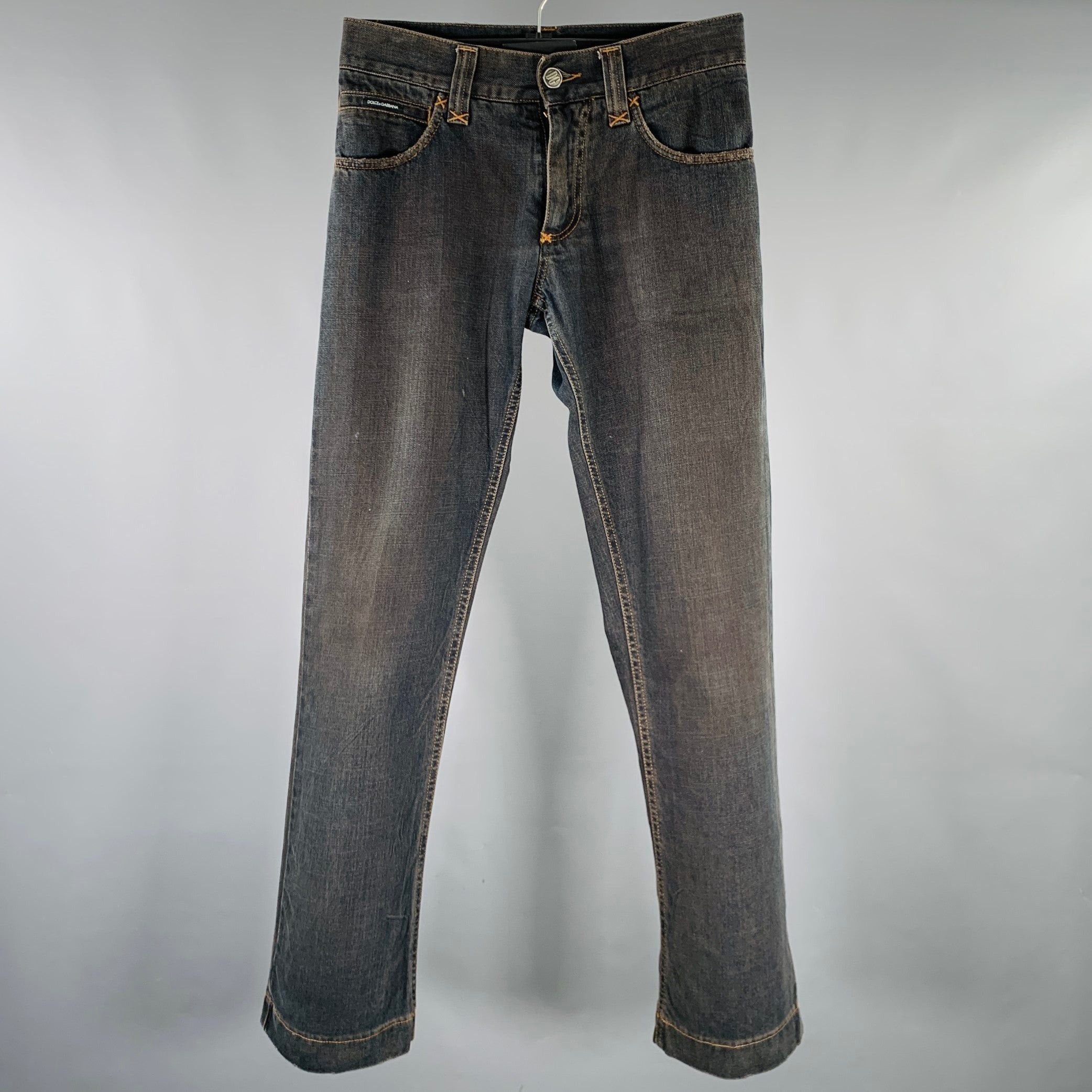Dolce & Gabbana Dark Gray Tattered Cotton Loose Denim Jeans