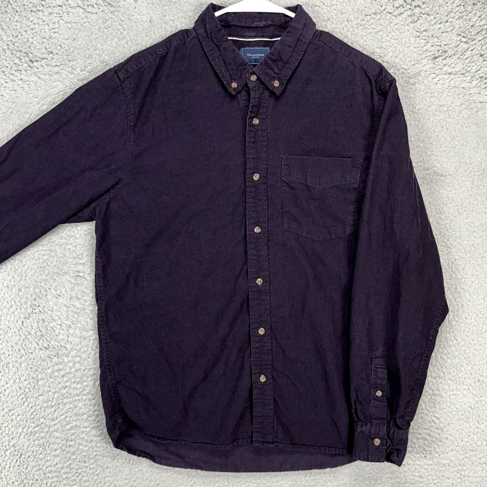 Vintage 7 Diamonds Corduroy Shirt Mens Large Purple Pocket Regular Fit Button-Down Cotton Size US L / EU 52-54 / 3 - 2 Thumbnail
