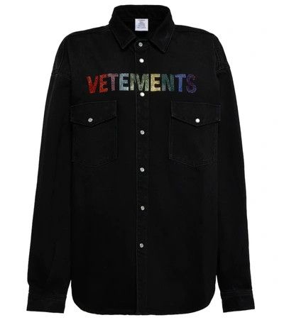 Vetements o1mle0226 Multicolour Crystal Logo Denim Shirt in Black Size US S / EU 44-46 / 1 - 1 Preview