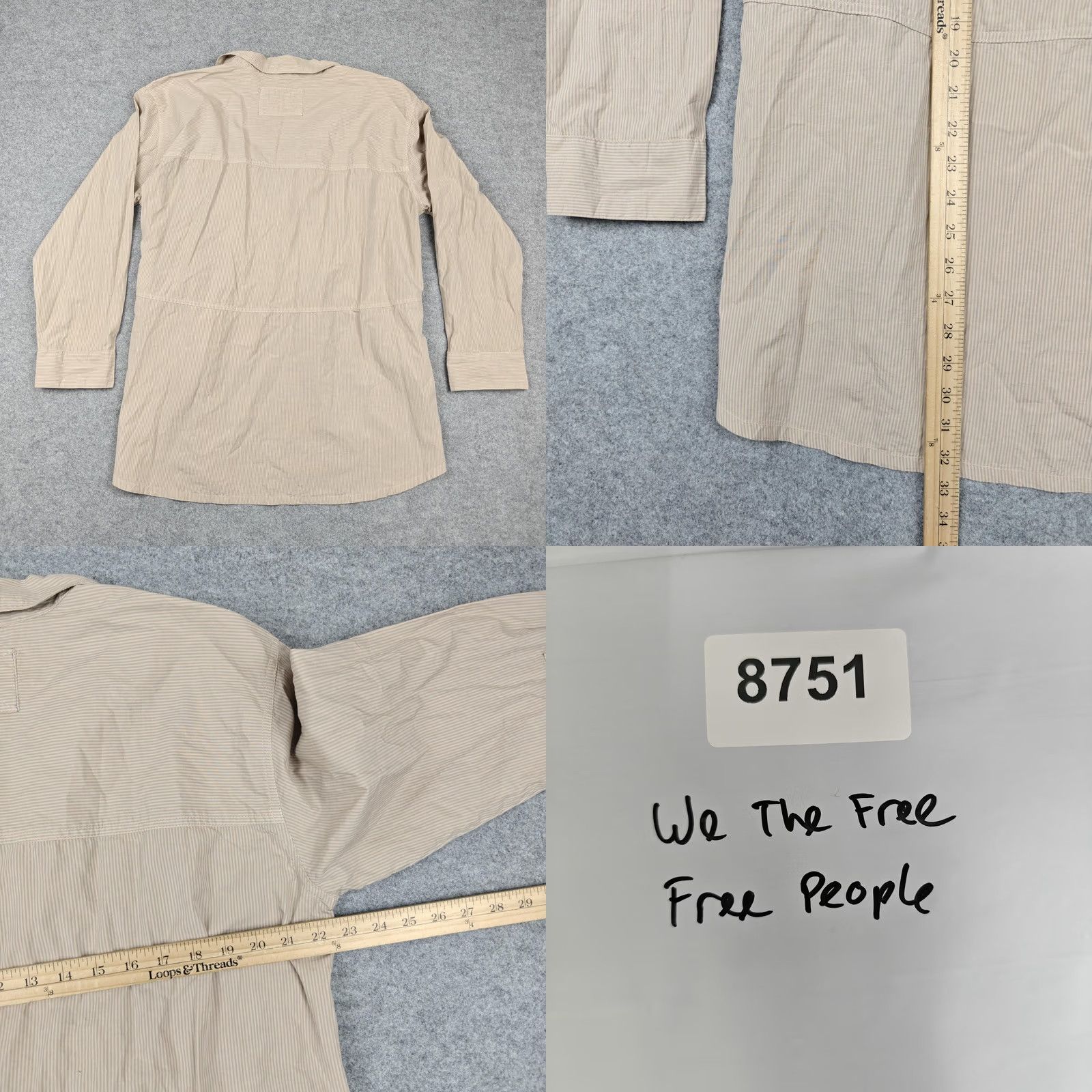 Free People Free People Blouse Womens L Beige The Striped Wrap Tunic Long Sleeve Top Size L / US 10 / IT 46 - 8 Thumbnail