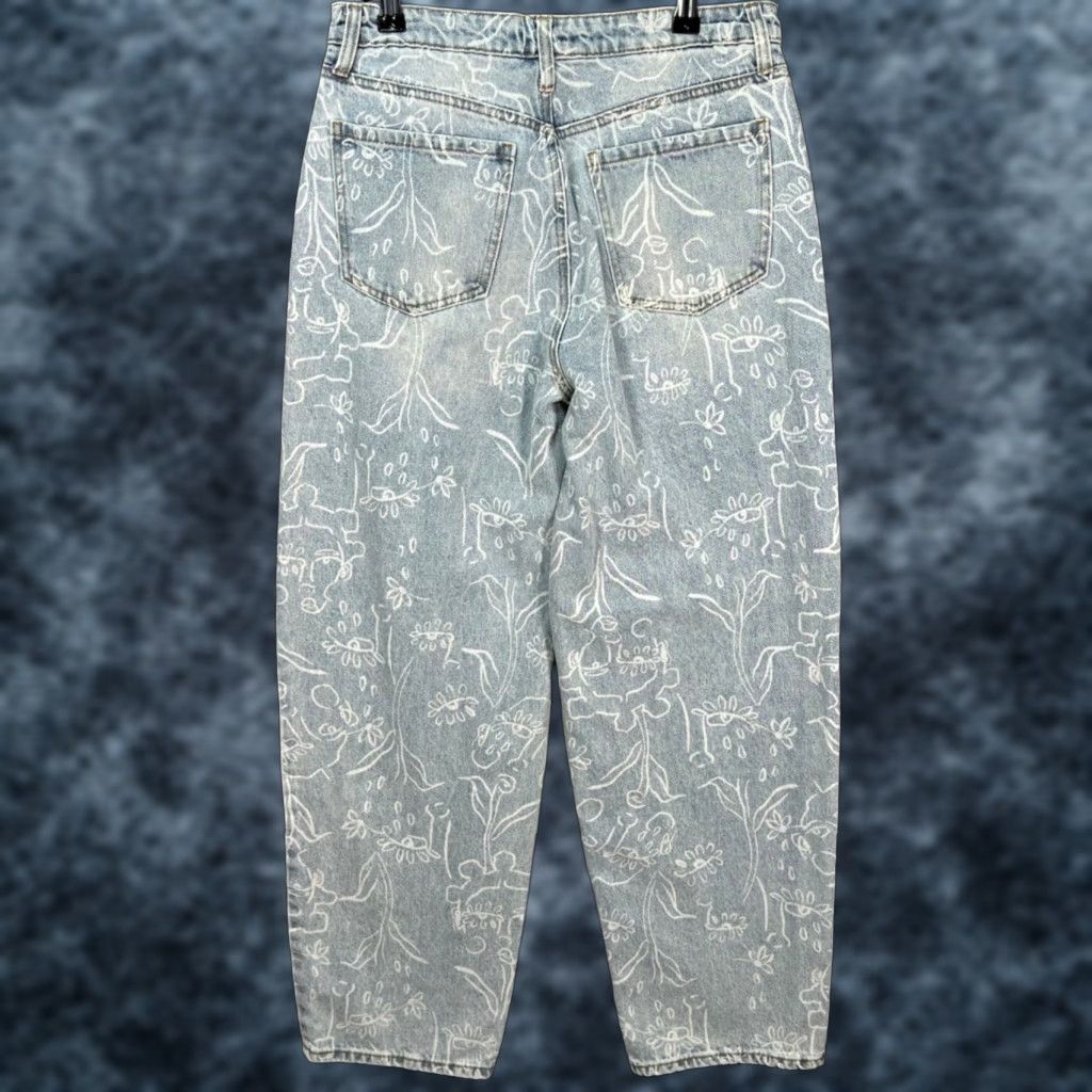 Nordstrom Nordstrom By Cristina Martinez Floral Print High-Waisted Light Wash Denim Jeans Womens 10 Blue Straight Cotton Rise High Inseam 29 Pants Size 32" / US 10 / IT 46 - 1 Thumbnail