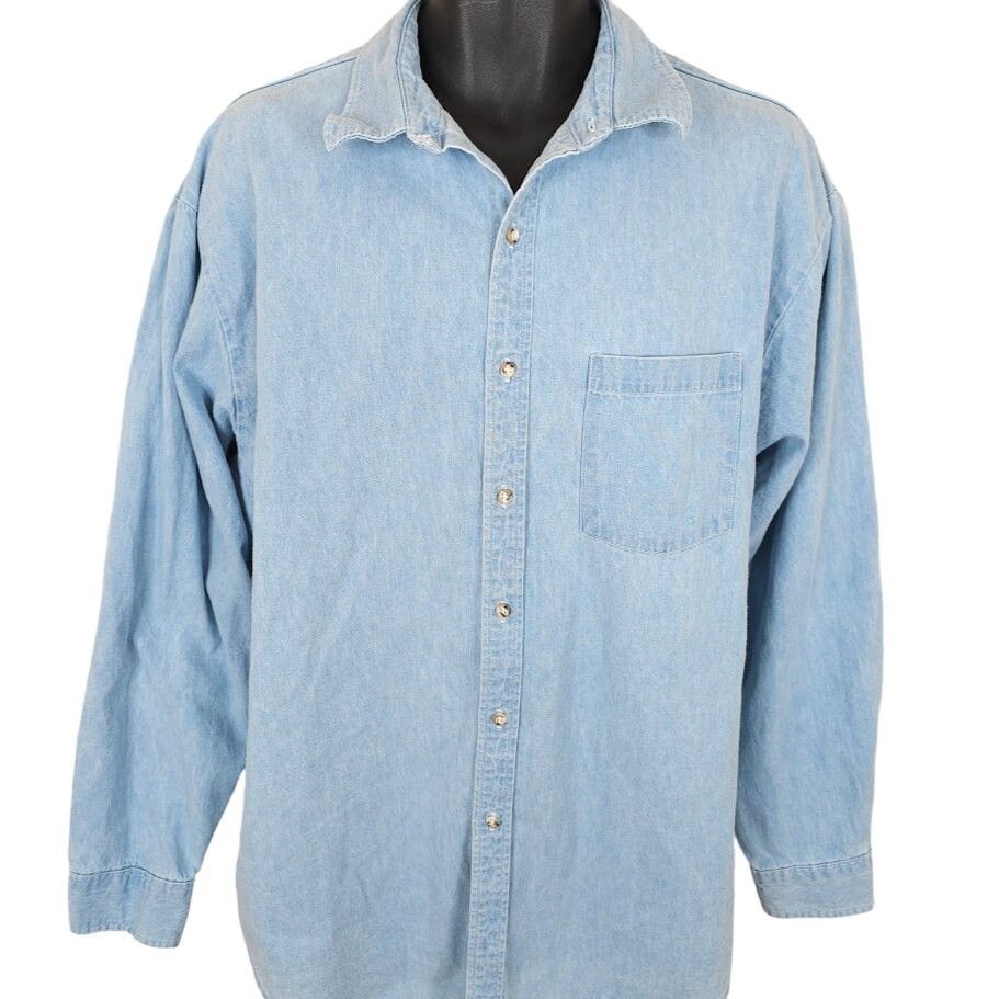 Vintage Jan Taylor Art Denim Shirt Mens Size XL Blue 90s