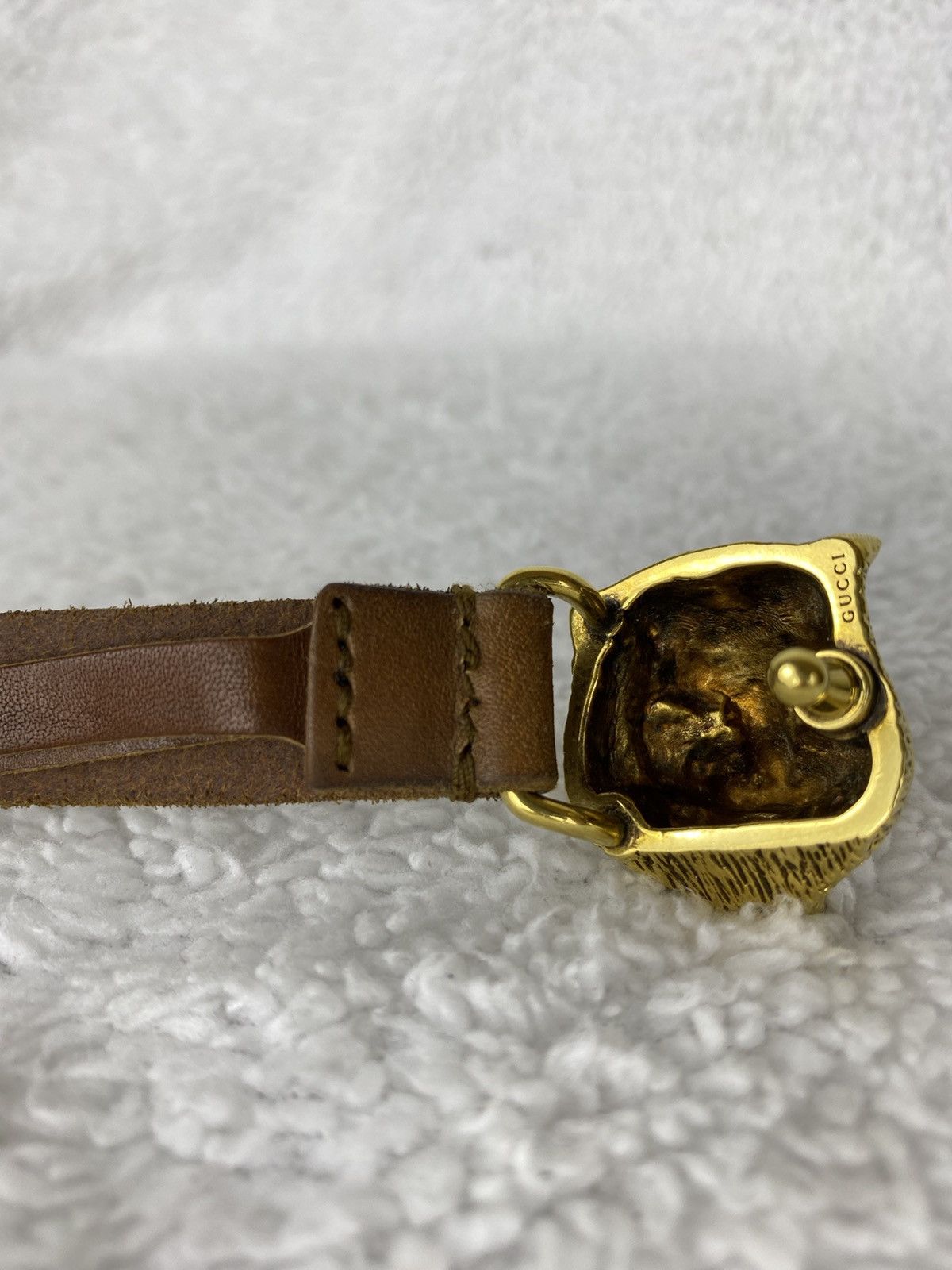Gucci Authentic GUCCI Tiger Head / Feline Thin Brown Leather Belt Size 32 - 8 Thumbnail