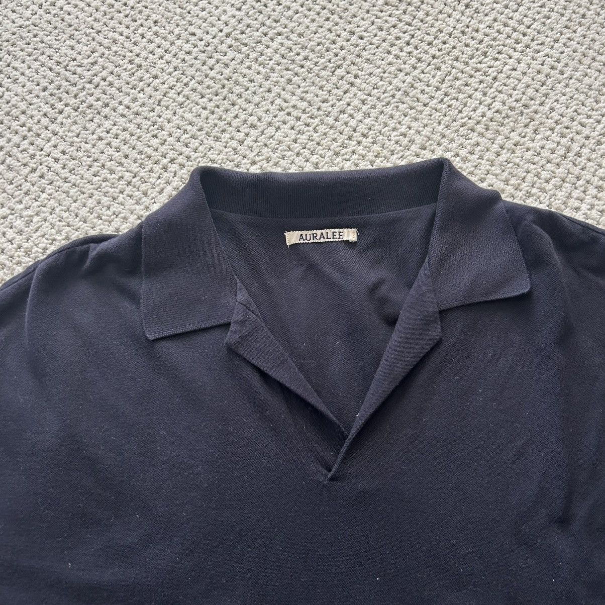 Auralee Navy Double Cloth Skipper Polo | Grailed