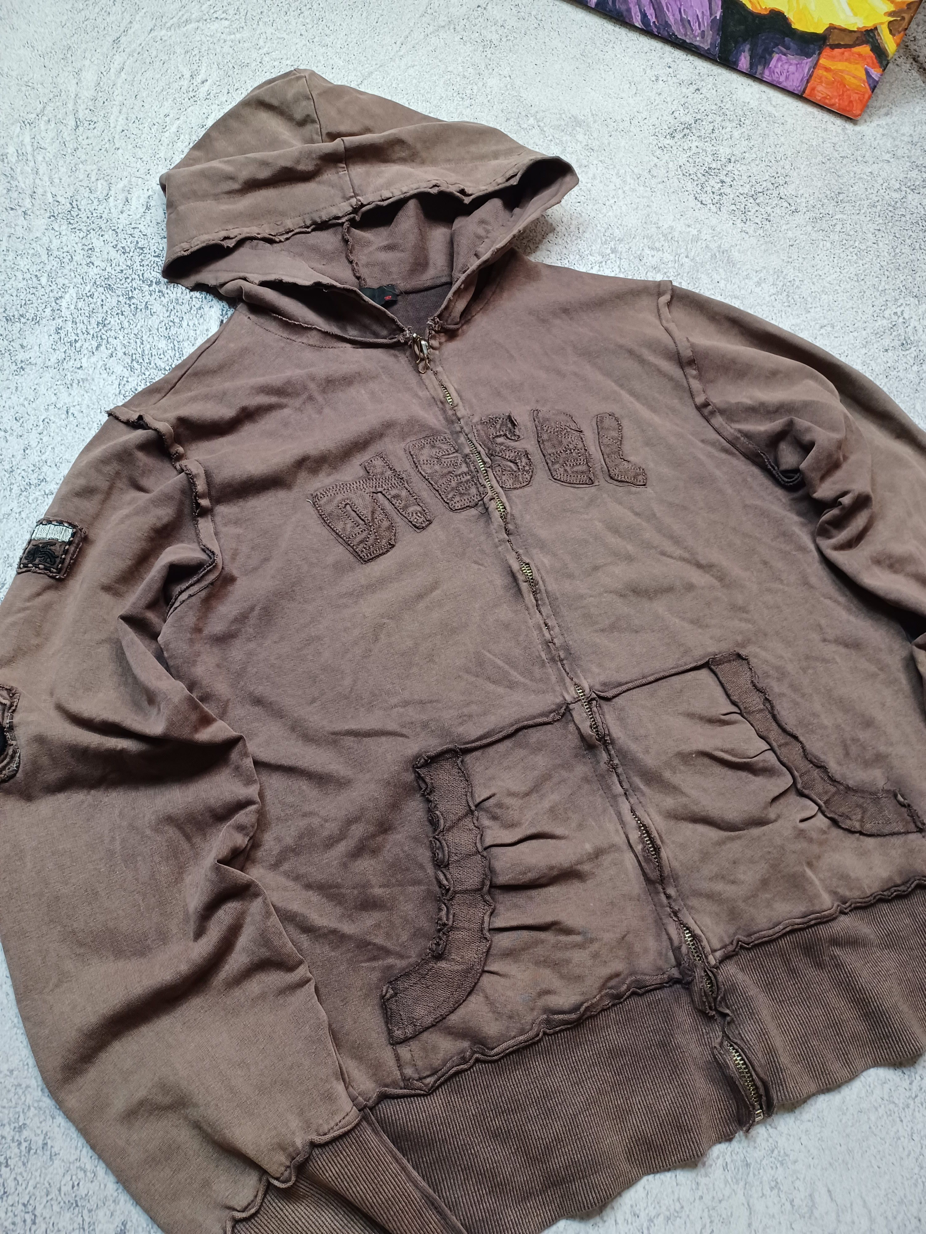 Diesel Y2K Diesel Distressed Zip-Up Hoodie Brown Avant-Garde Style Size L / US 10 / IT 46 - 3 Thumbnail