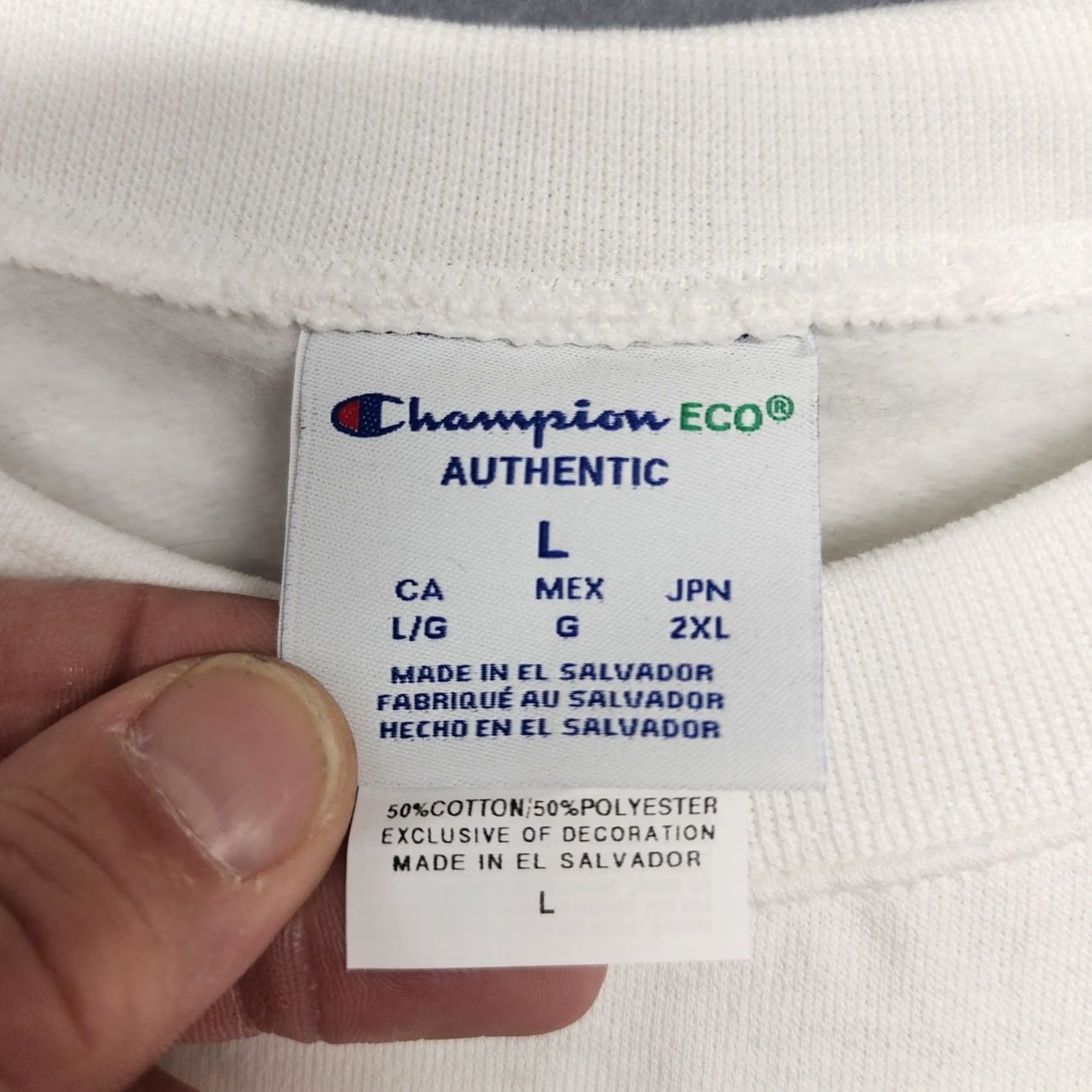 Champion Barstool Sports Champion Eco Sweatshirt Mens Large White Crew Neck Long Sleeve Pullover Sweatshirt Regular Machine Washable Men Fall Winter Size US L / EU 52-54 / 3 - 3 Thumbnail