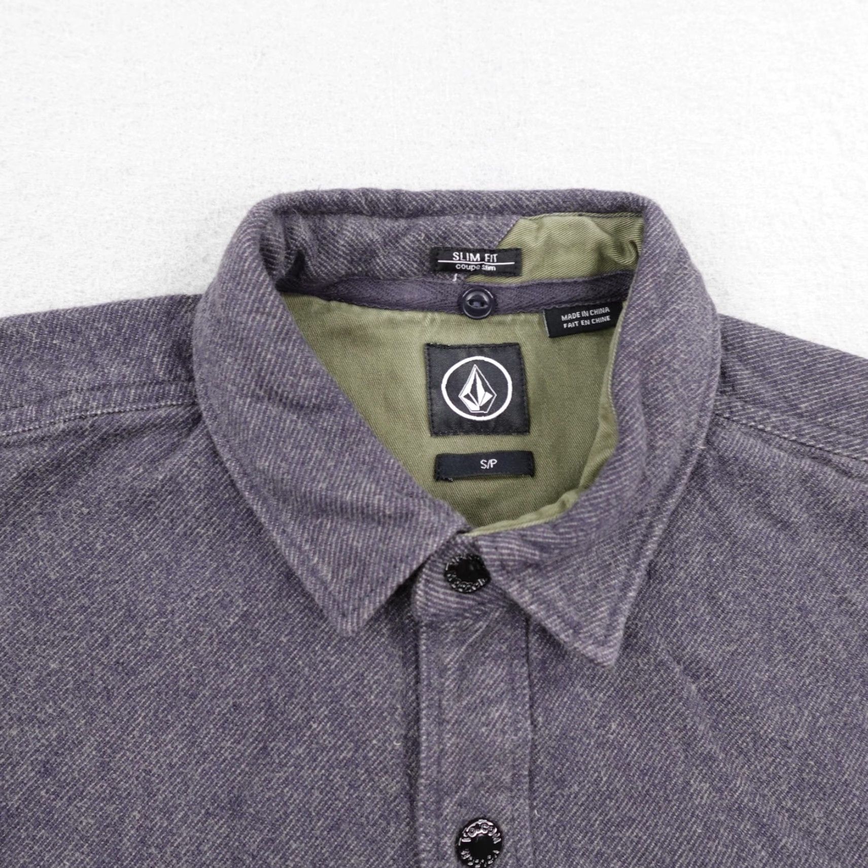 Volcom VINTAGE Volcom Jacket Mens Small Gray Delroy Flannel Shacket Elbow Patches Field Snap Up Slim Mid-Length Outdoors Mens Size US S / EU 44-46 / 1 - 2 Thumbnail
