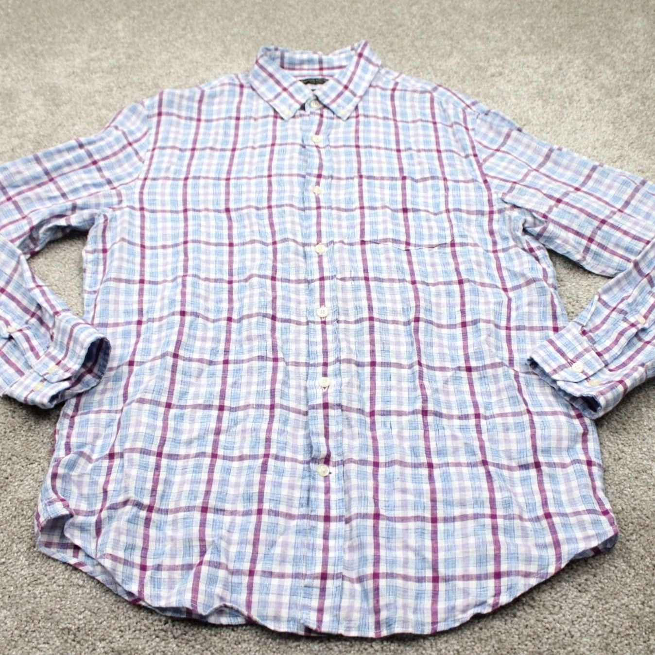 Banana Republic Banana Republic Shirt Mens Medium Red/Blue 100% Linen L/S Button-Up Plaid Casual Preppy Vintage: No, Regular Fit? Size US M / EU 48-50 / 2 - 3 Thumbnail