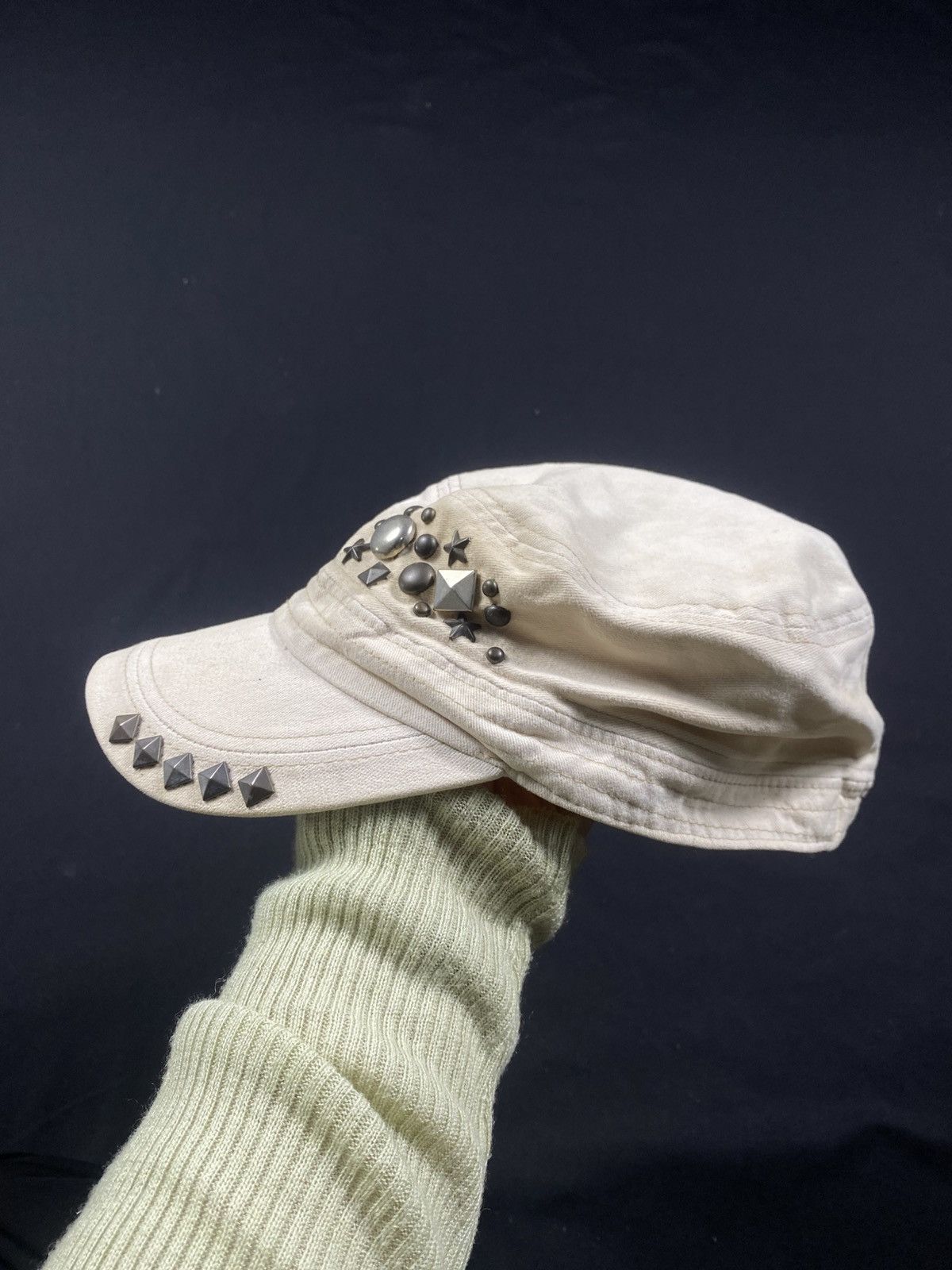 14th Addiction × Japanese Brand × KMRii Gothic Studdet Crazy Cadet Hats Distressed Size ONE SIZE - 2 Thumbnail
