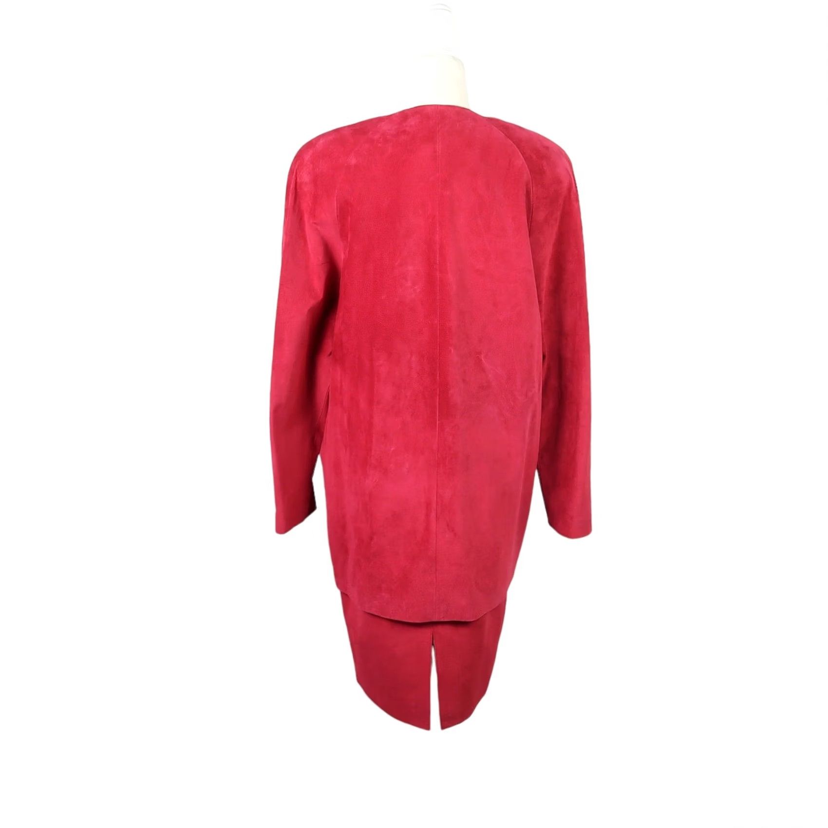Vintage 80s Danier Suit Set Adult M Red Suede Leather Blazer Skirt Womens, Women's (Size 32) — image 5 of 6