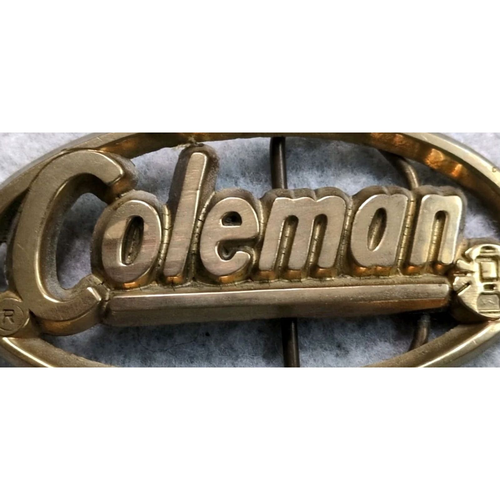 Vintage VINTAGE Camping Brass Belt Buckle USA Coleman Lantern Stove Spellout Script Size ONE SIZE - 2 Thumbnail