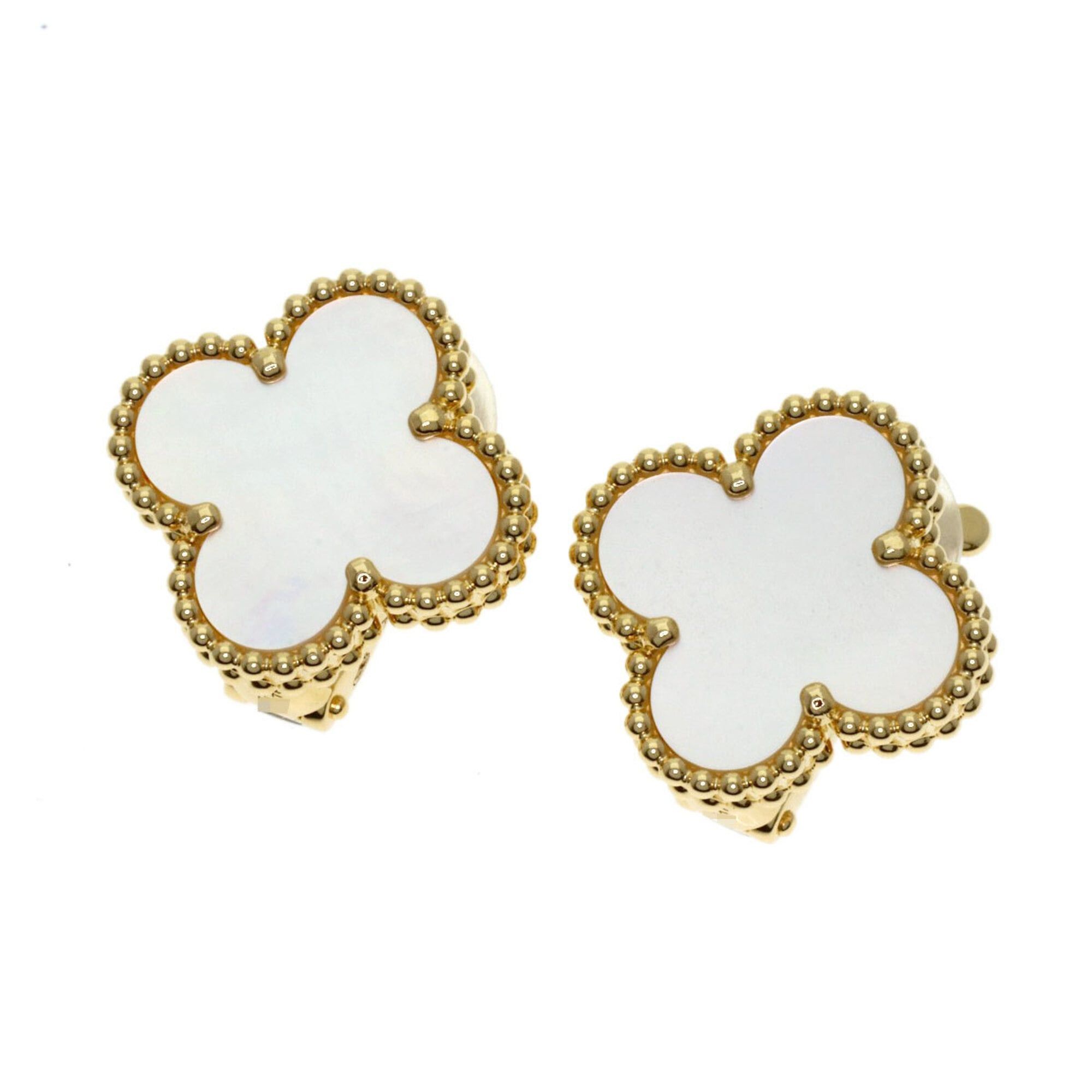 Van Cleef & Arpels Vintage Alhambra Mother Of Pearl Earrings, 18k Yellow Gold, Women's, Women's