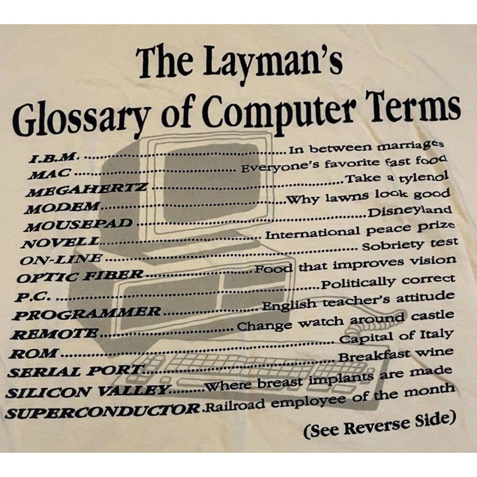 Apple VINTAGE 90s Computer Terms Faded Shirt XXL Mens White Cotton T-Shirt 2XL Single Stitch Intel i960 Funny Tech Electronics Retro Garbage? Size US XXL / EU 58 / 5 - 4 Thumbnail