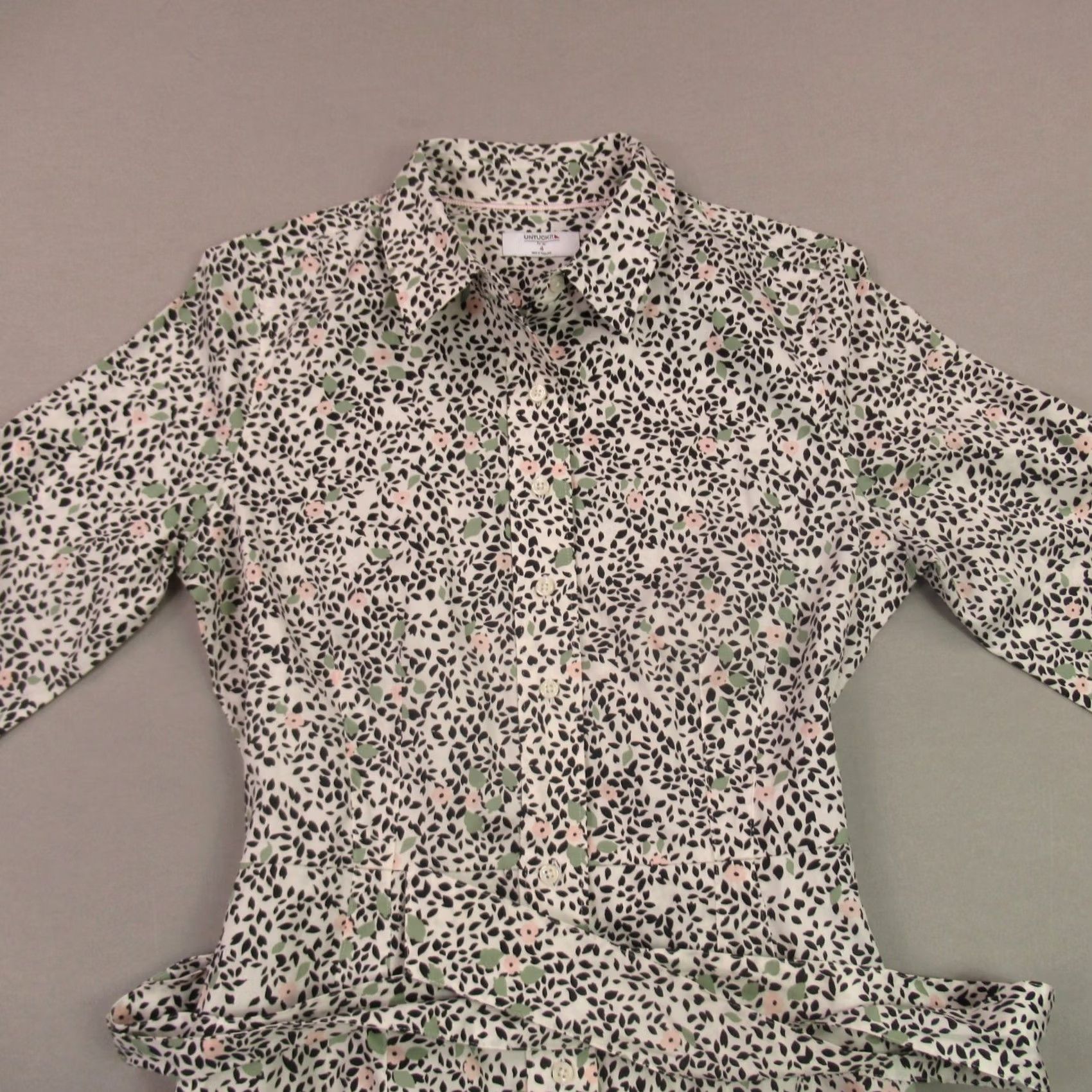 UNTUCKit Untuckit Dress Womens 4 Long Sleeve Button Front Lightweight Floral Shirt Dress Womens Mint Multicolor Casual Knit Cotton Blend Fall Size S / US 4 / IT 40 - 3 Thumbnail