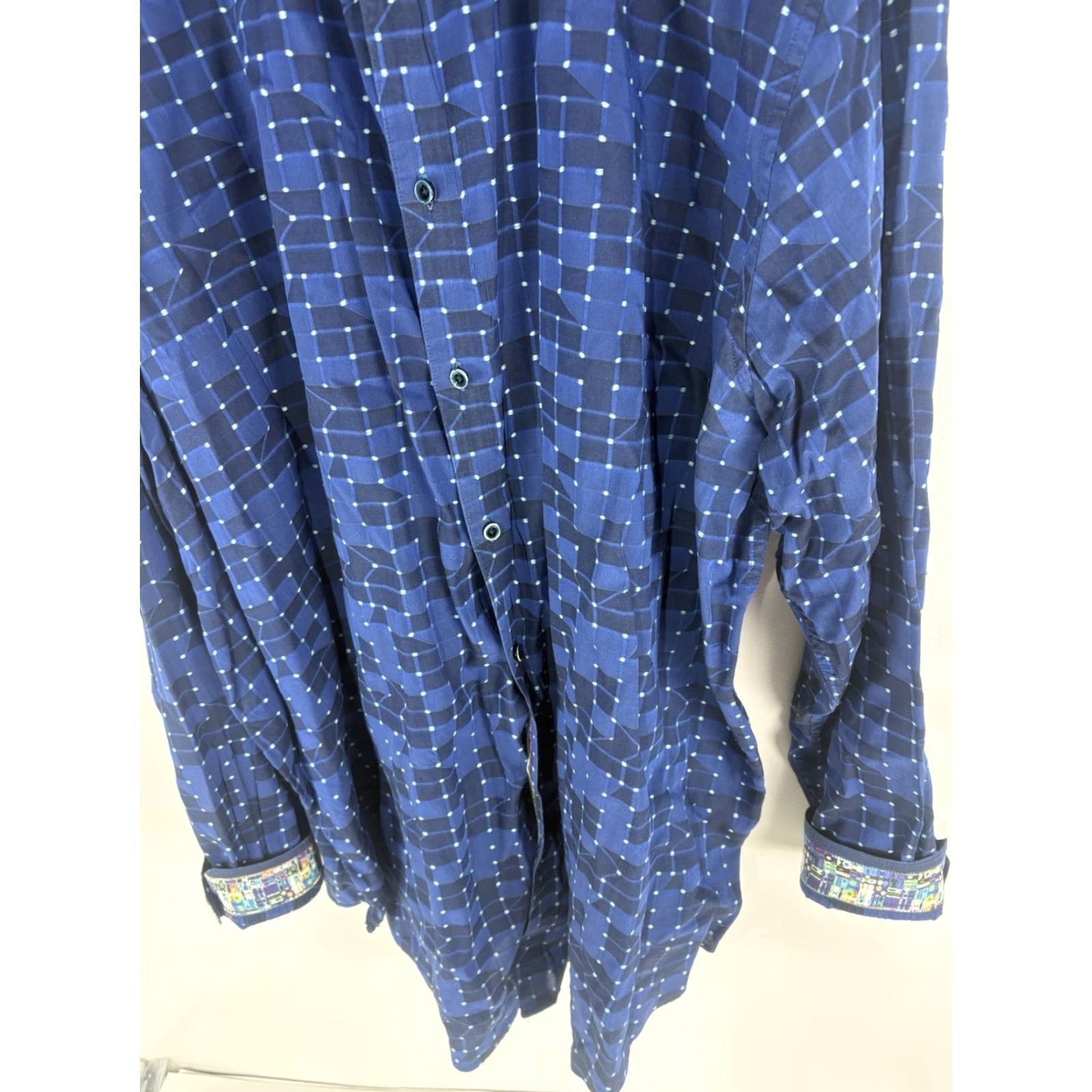Robert Graham Robert Graham Geometric Woven Button Up Shirt Men 3XLT Blue/Black Contrast Trim Long Sleeve Baseball Cuff Modern Dress Shirt Size 48R - 4 Thumbnail
