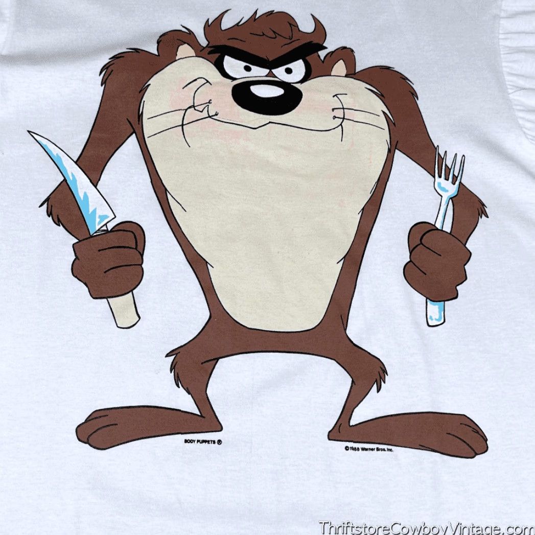 Vintage VINTAGE Looney Tunes Shirt Adult MEDIUM White Taz Cartoon TV Feed Me USA 80s Size US M / EU 48-50 / 2 - 2 Thumbnail