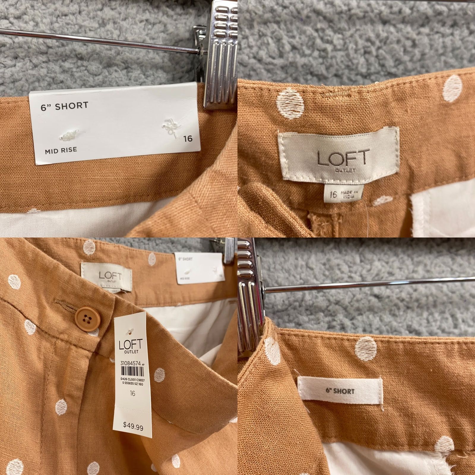 Loft LOFT Shorts Women 16 Brown Embroidered Polka Dots Linen Blend Bermuda 6" Short Size 38" / US 16 / IT 52 - 8 Thumbnail