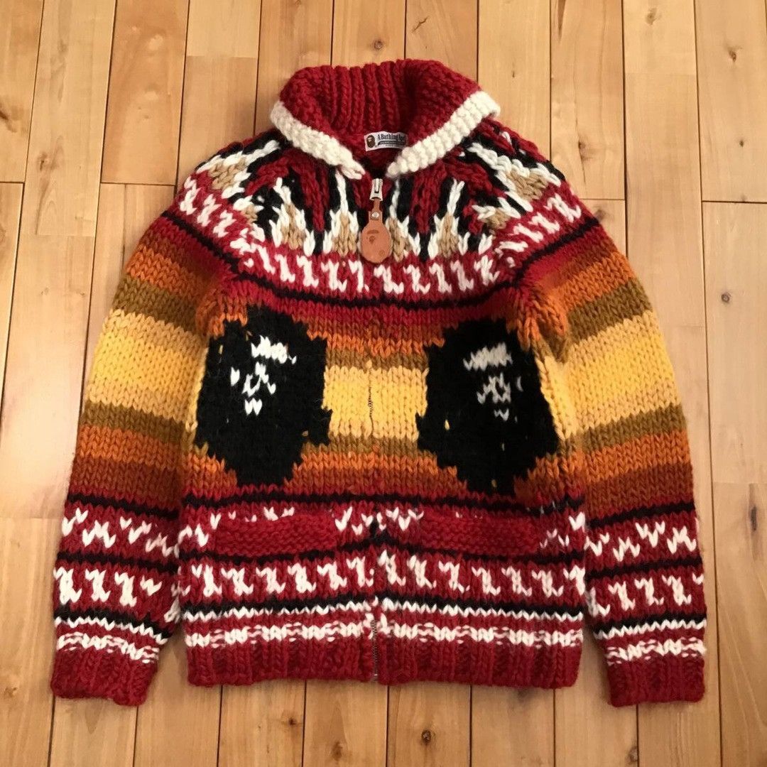 Bape BAPE APE HEAD Cowichan knit cardigan a bathing ape NIGO Size US M / EU 48-50 / 2 - 1 Thumbnail