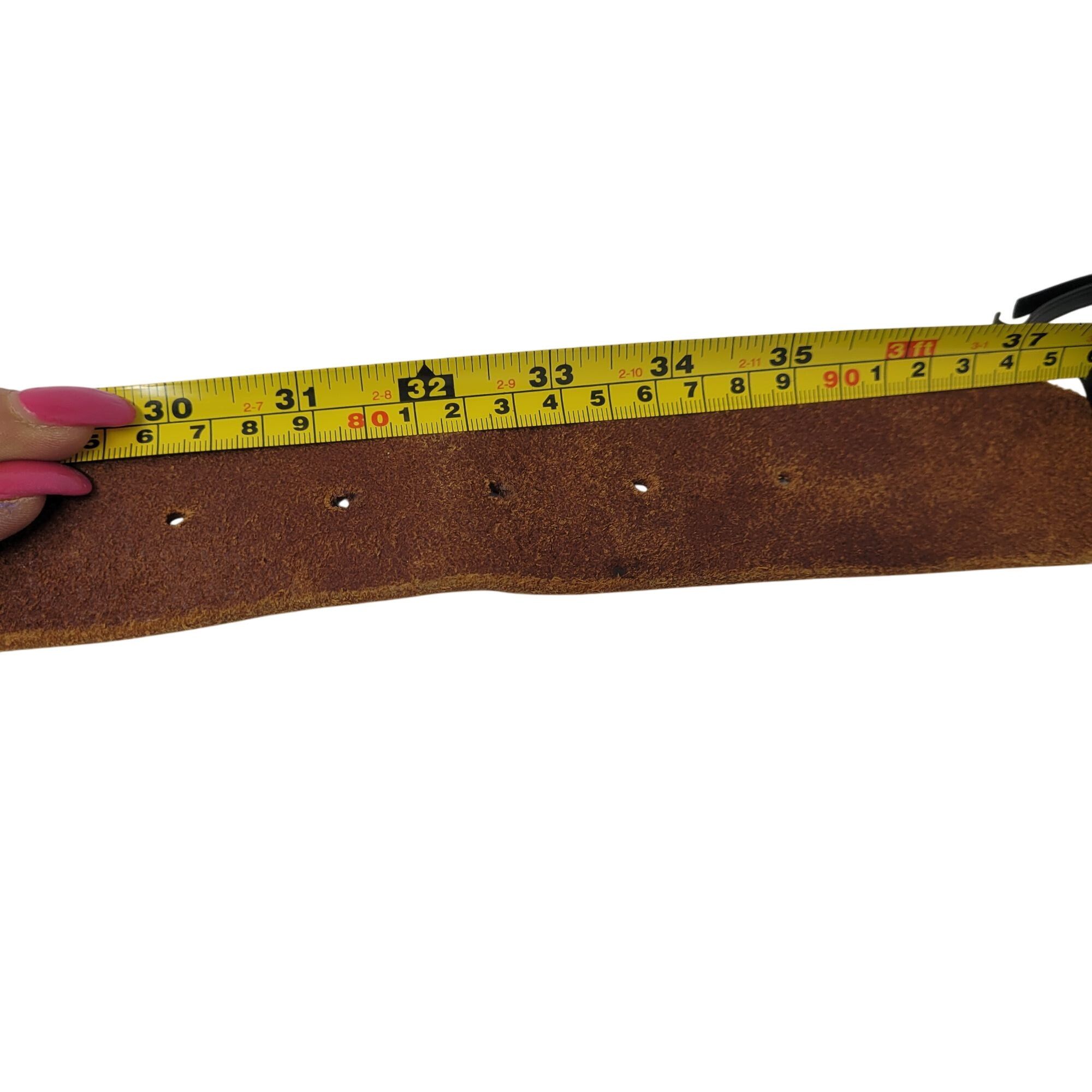 H&M Vintage Mens H&M Thick Rugged Cognac Brown Leather Belt Sz 3 Size 34 - 5 Thumbnail