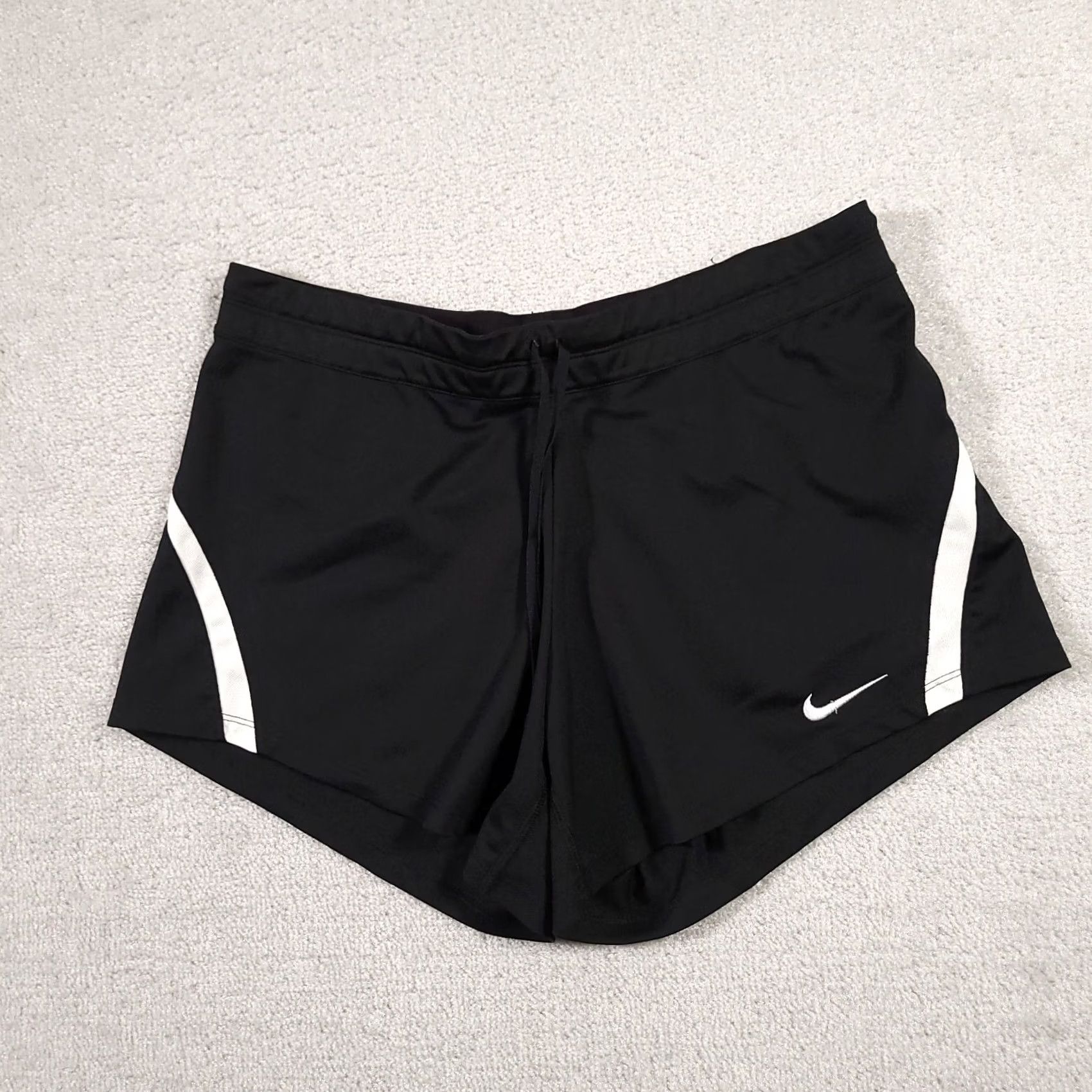 Nike Nike Womens L Dri-Fit Running Shorts Black Logo Drawstring Ladies Size 36" / US 14 / IT 50 - 2 Thumbnail