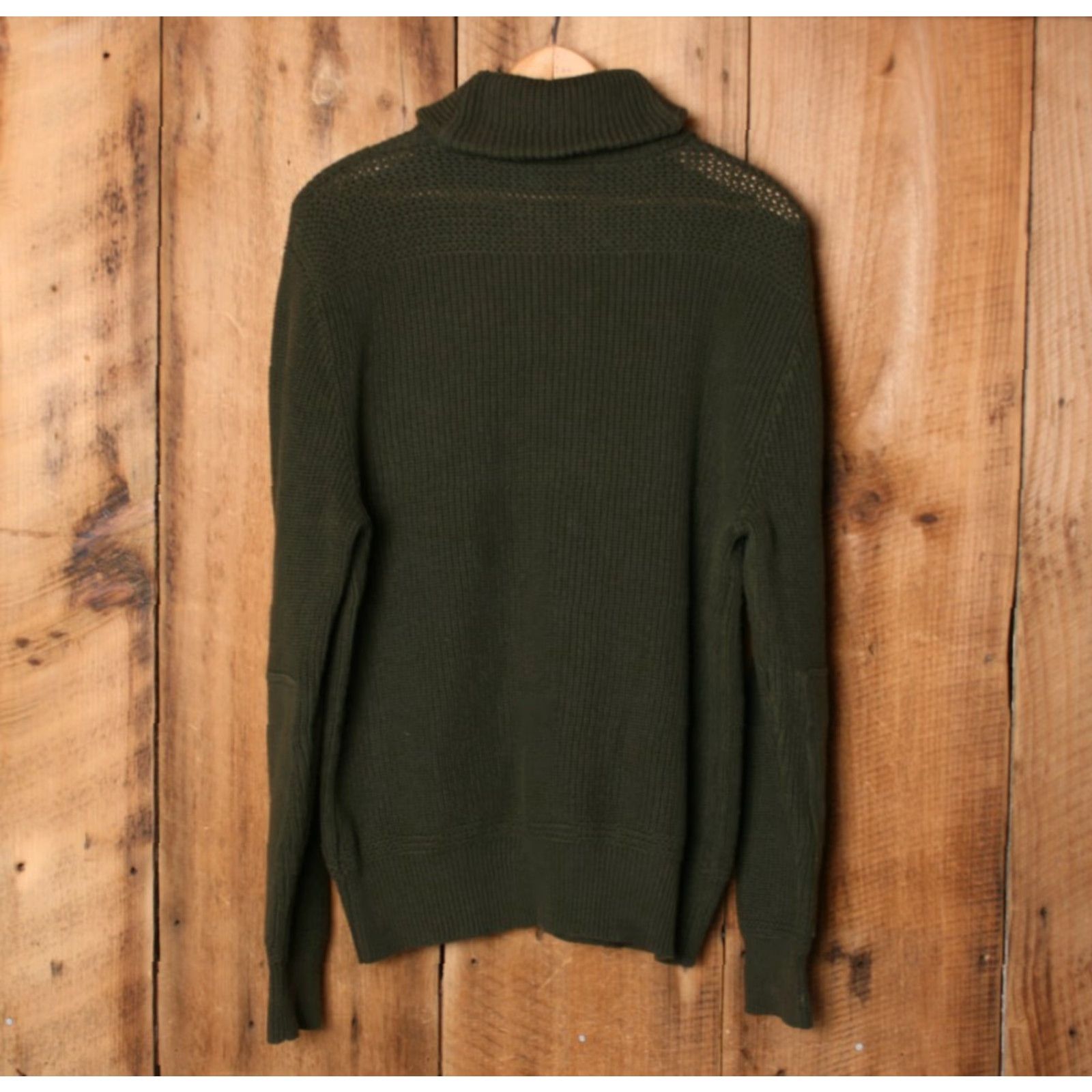 Polo Ralph Lauren VINTAGE Polo Ralph Lauren Green Rib Knit Rugby Military Shawl Collar Sweater Men's Sz. L Size US L / EU 52-54 / 3 - 5 Thumbnail