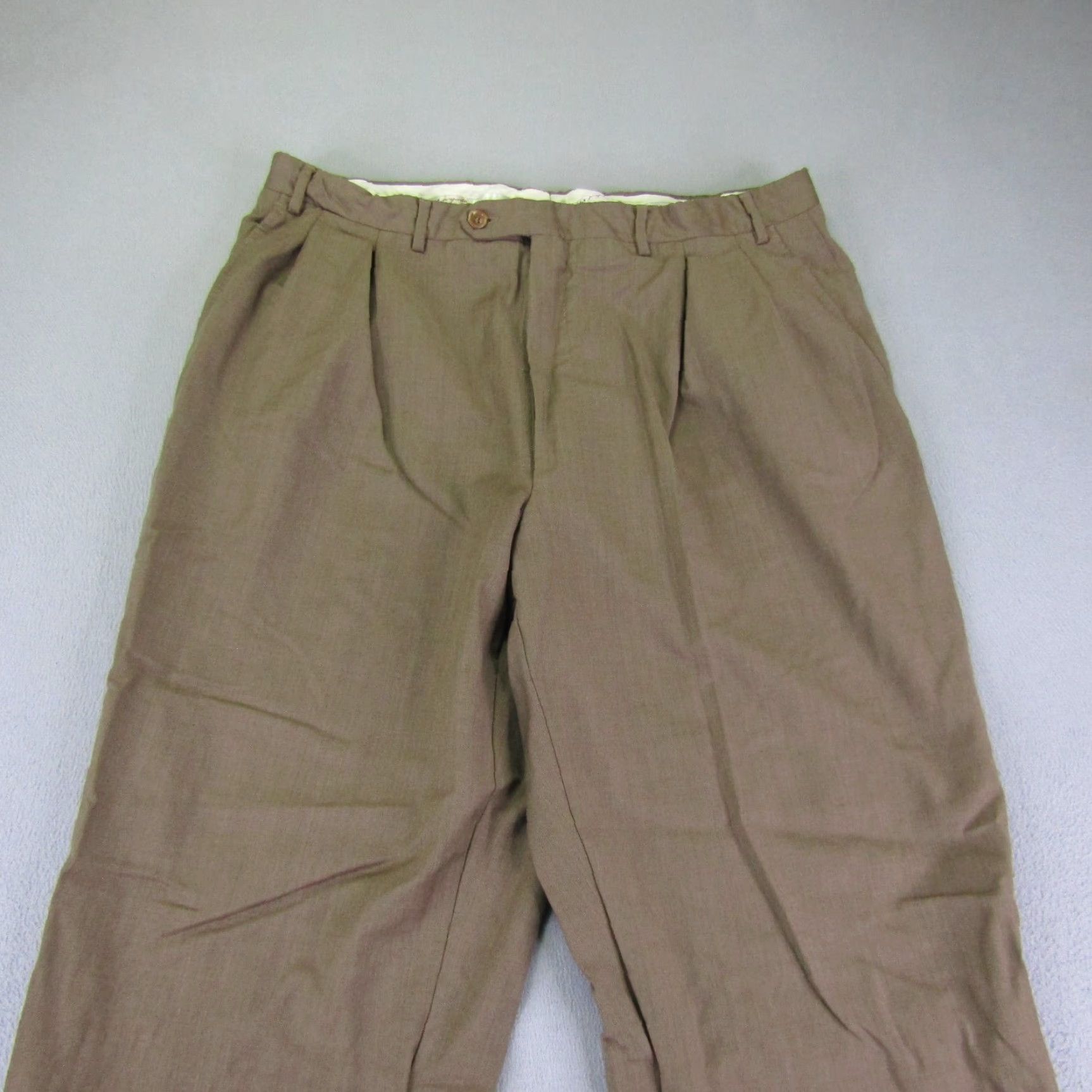 Canali VINTAGE Canali Dress Pants Mens 36x28 Brown Wool Trousers Pleated Cuffed Wide Leg Italy 90s Mens Size US 36 / EU 52 - 2 Thumbnail