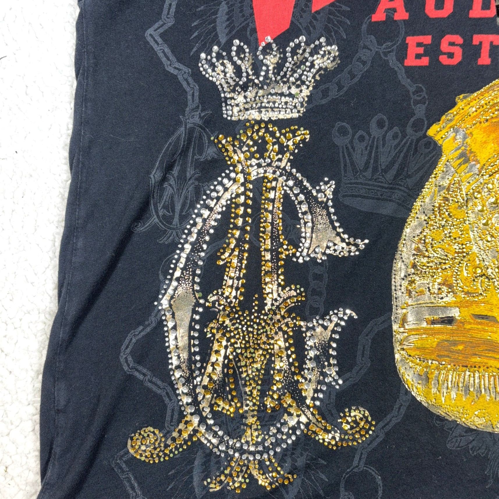 Vintage VINTAGE Christian Audigier Shirt XL Unisex Graphic Print T-Shirt with Rhinestone Boxing Gloves NYC Crown Panther USA Size US XL / EU 56 / 4 - 4 Thumbnail
