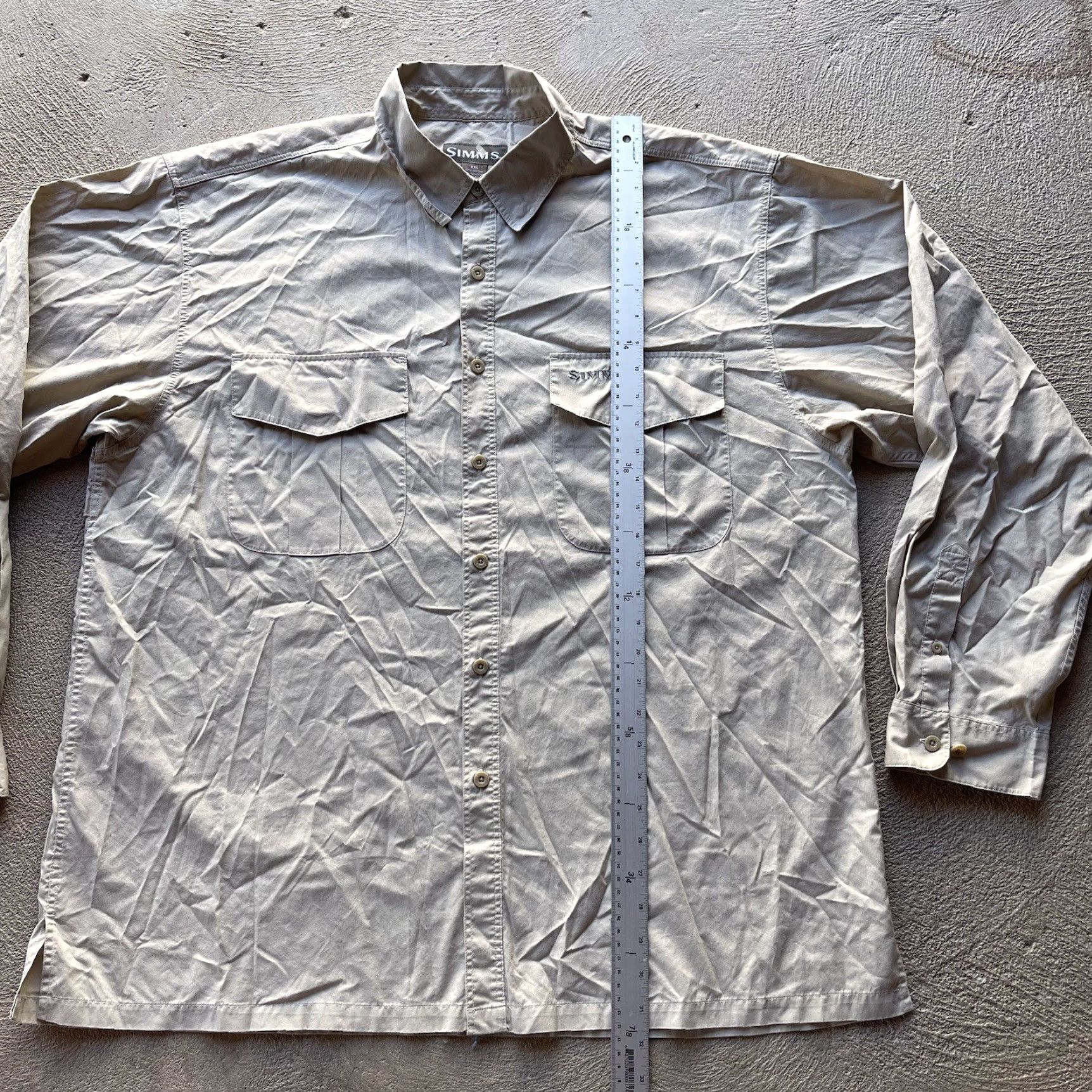 Vintage Simms Button-Up Shirt Mens 2XL Beige Lightweight Breathable All Seasons Pockets Regular Fit Collared Collars Long Sleeve Size US XXL / EU 58 / 5 - 7 Thumbnail