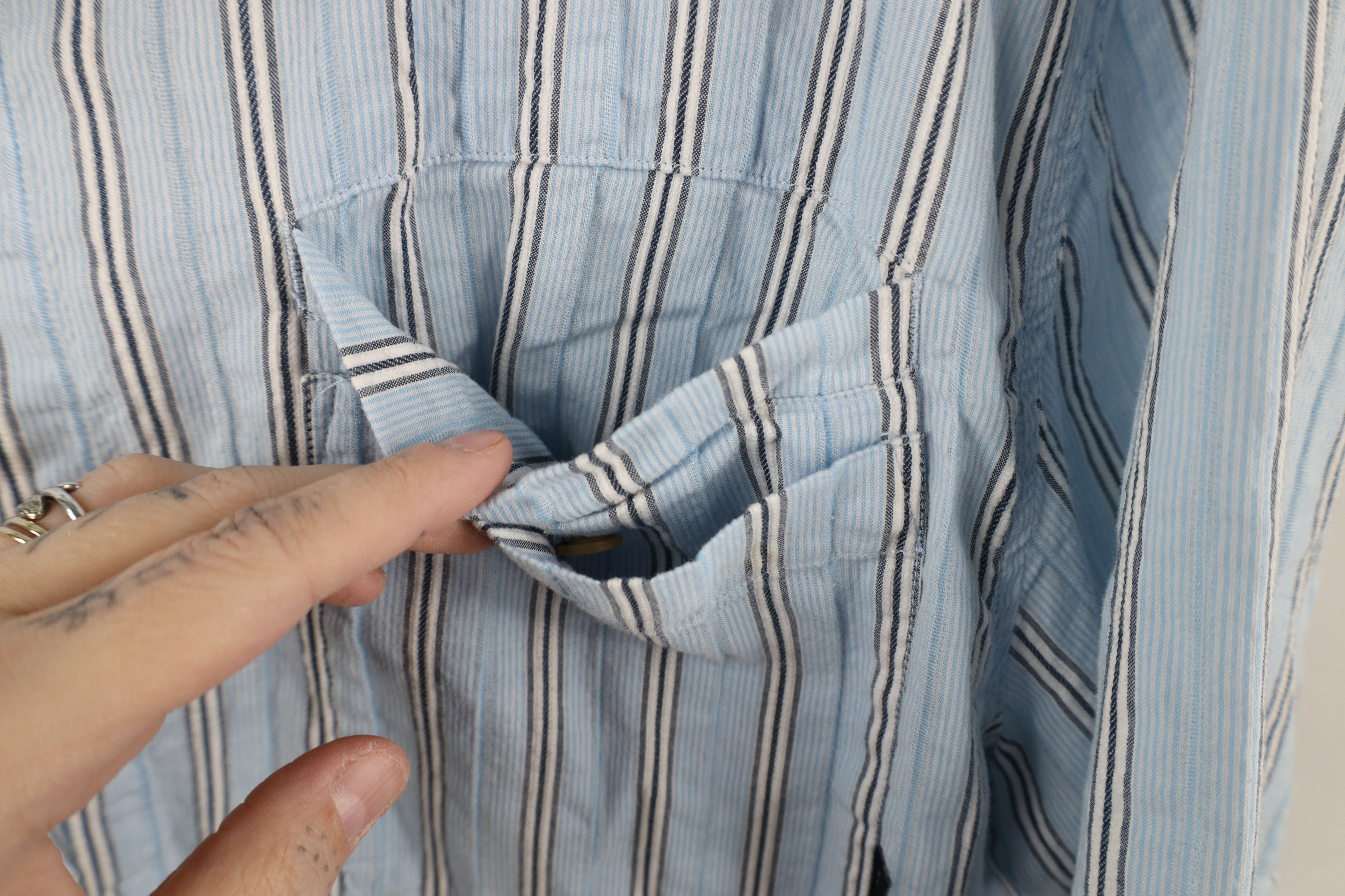 Marmot × Vintage Marmot Spell Out Striped Ribbed Short Sleeve Button Shirt Size US L / EU 52-54 / 3 - 5 Thumbnail