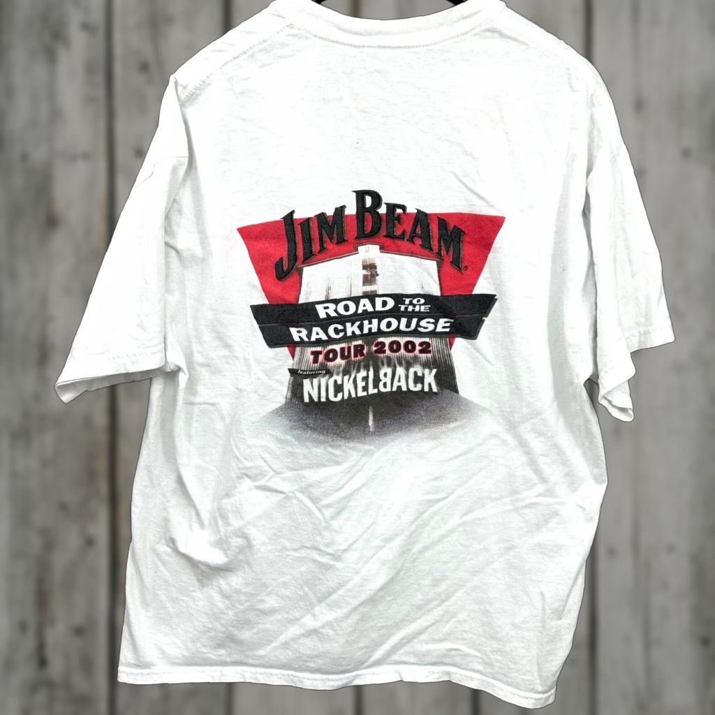 Gildan VINTAGE Nickelback 2002 Jim Beam Tour Tee Shirt L White Cotton Jersey Men T-Shirt 2002 Y2k Concert Music Shirt Nickelback Mens L White 2002 Tour Tee Size US L / EU 52-54 / 3 - 1 Thumbnail