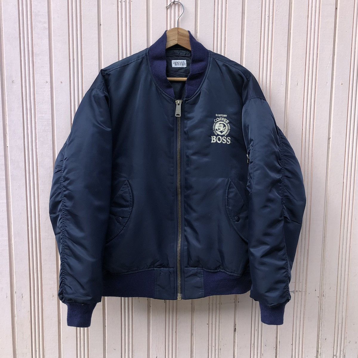 VTG Suntory Boss Coffee Embroidery Logo MA-1 Bomber Jacket