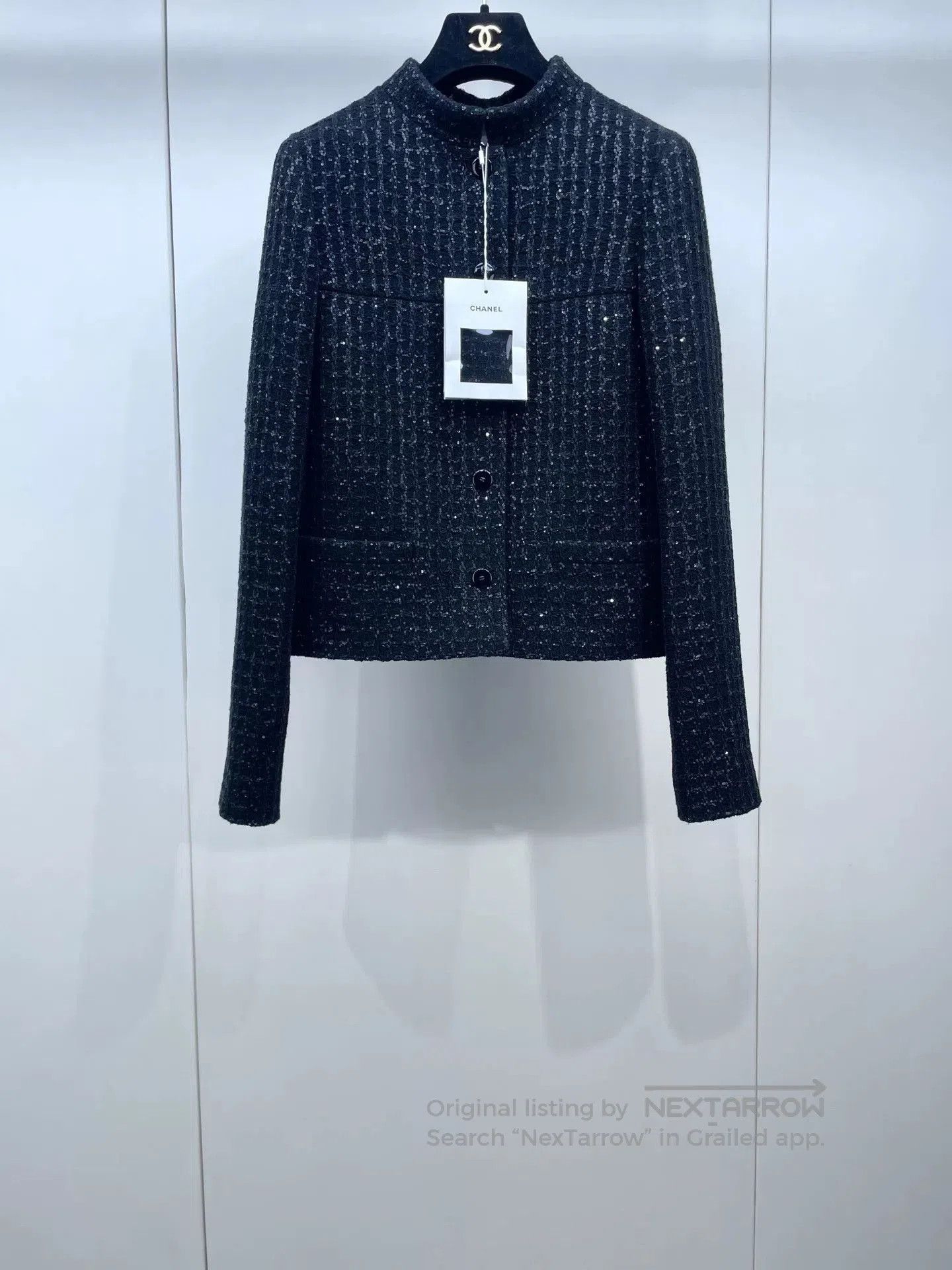 Chanel 25C Shimmer Stand Collar Tweed Jacket.