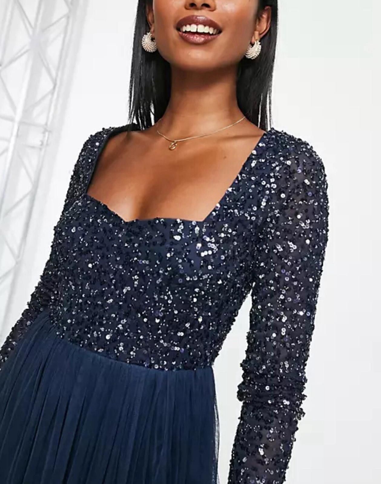 Issey Miyake Maya Bridesmaids long sleeve midi dress navy blue UK 8 NEWs Size S / US 4 / IT 40 - 4 Thumbnail