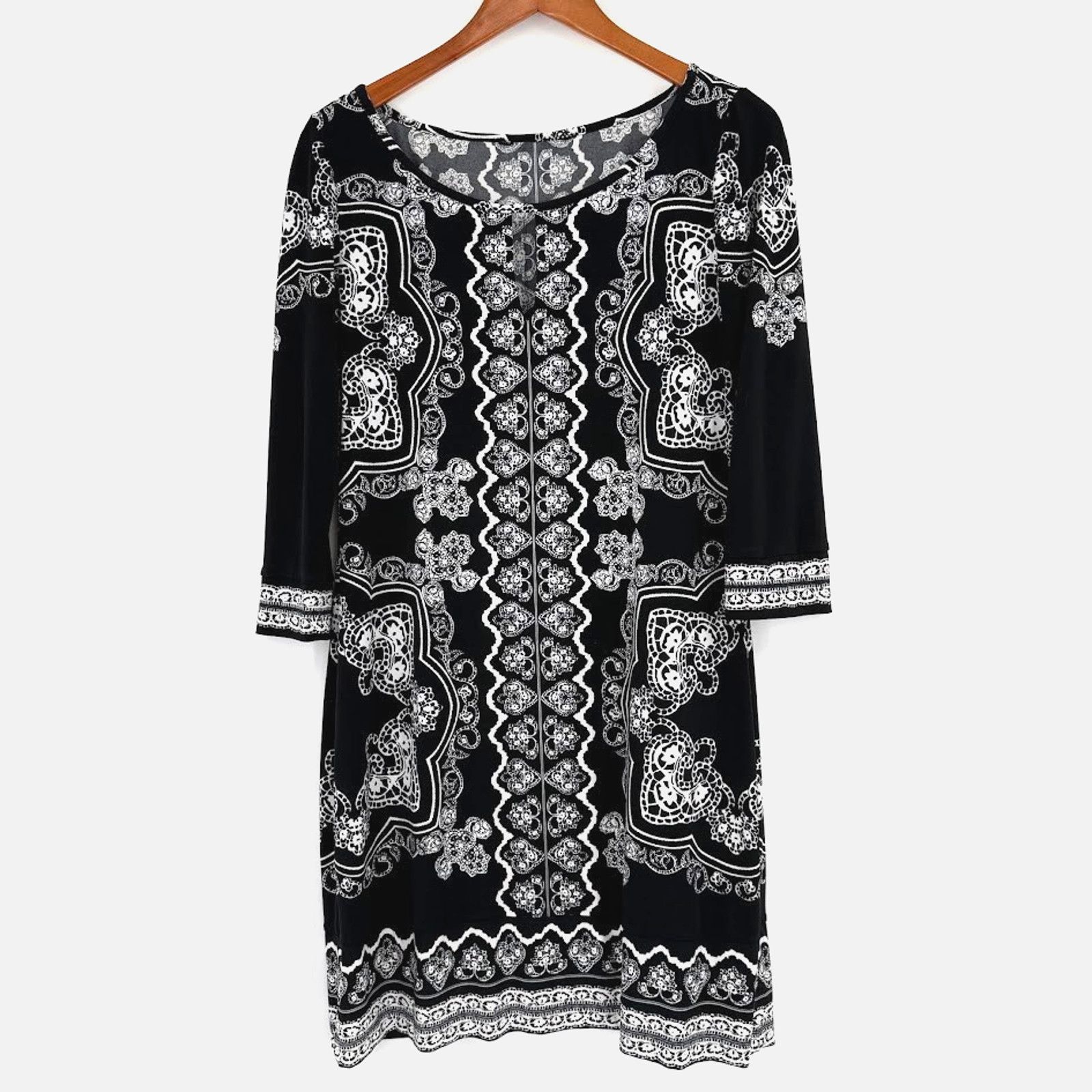 White House Black Market WHBM Sheath Dress Small Black Red Print 3/4 Sleeve Stretch Size S / US 4 / IT 40 - 1 Thumbnail