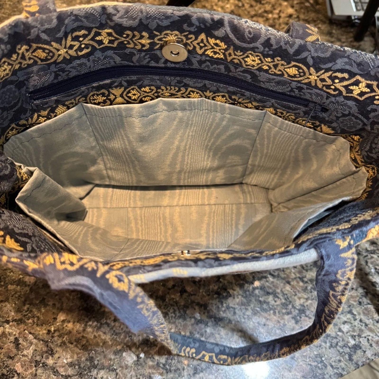 Handmade Handcrafted Blue Quilted Tote Purse Patchwork Footed Pockets Size ONE SIZE - 7 Thumbnail