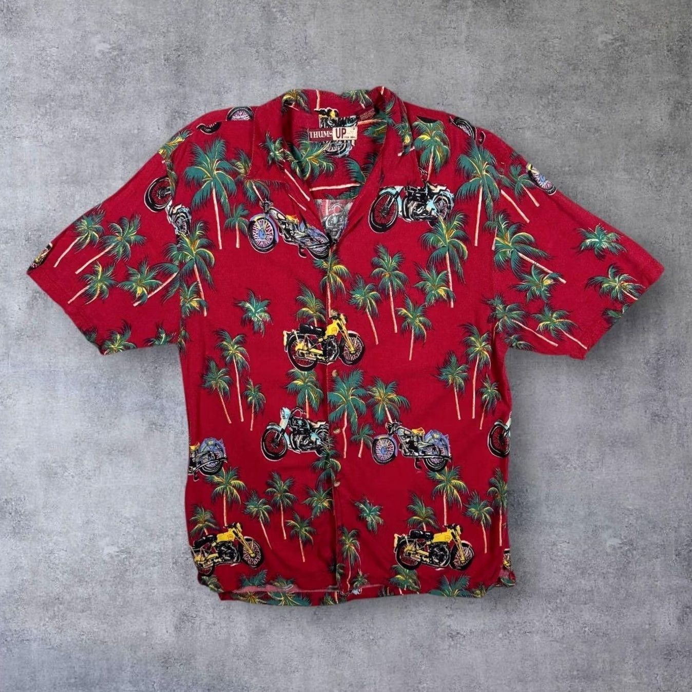 Vintage Vintage Thums Up Red Hawaiian Biker Patterned Rayon Short Sleeve Shirt Large Size US L / EU 52-54 / 3 - 2 Thumbnail