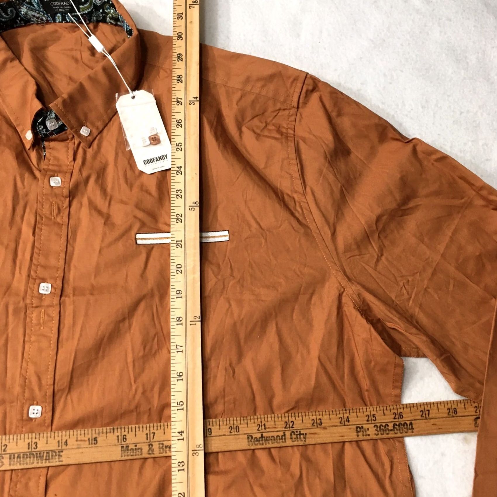 Vintage COOFANDY Men's Button-Down Dress Shirt Long Sleeve Brown 2XL NWT Designer Pockets Cotton Casual Business Mens Size 40R - 6 Thumbnail