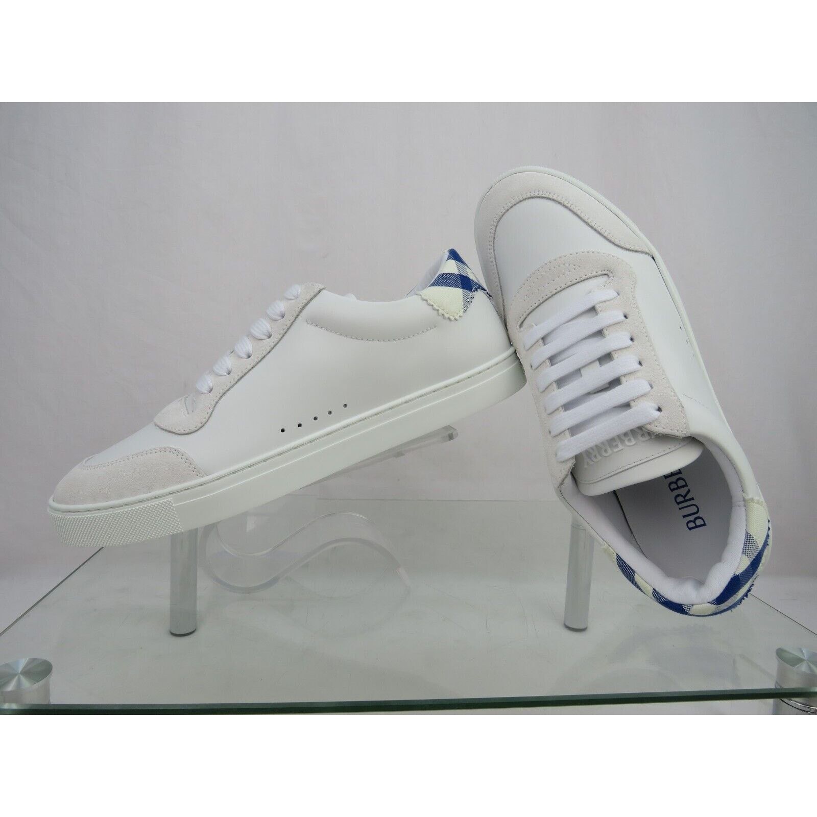 Burberry BURBERRY ROBIN WHITE BLUE CHECK LTH LOW LOGO SNEAKERS 12 45 Size US 12 / EU 45 - 9 Thumbnail