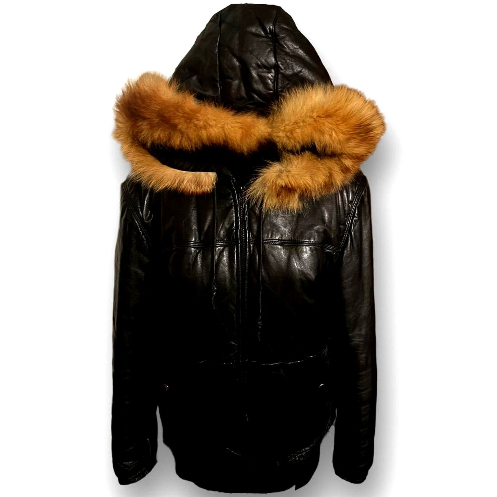 Wilsons Leather Vtg. '70s Leather Puff Bomber Jacket - Foxtail Trim Hood Size L / US 10 / IT 46 - 2 Thumbnail