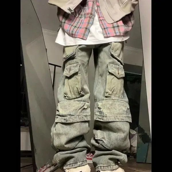 Japanese Brand × Jean × Vintage Retro yellow mud-dyed washed distressed multi-pocket jeans Size US 32 / EU 48 - 1 Thumbnail