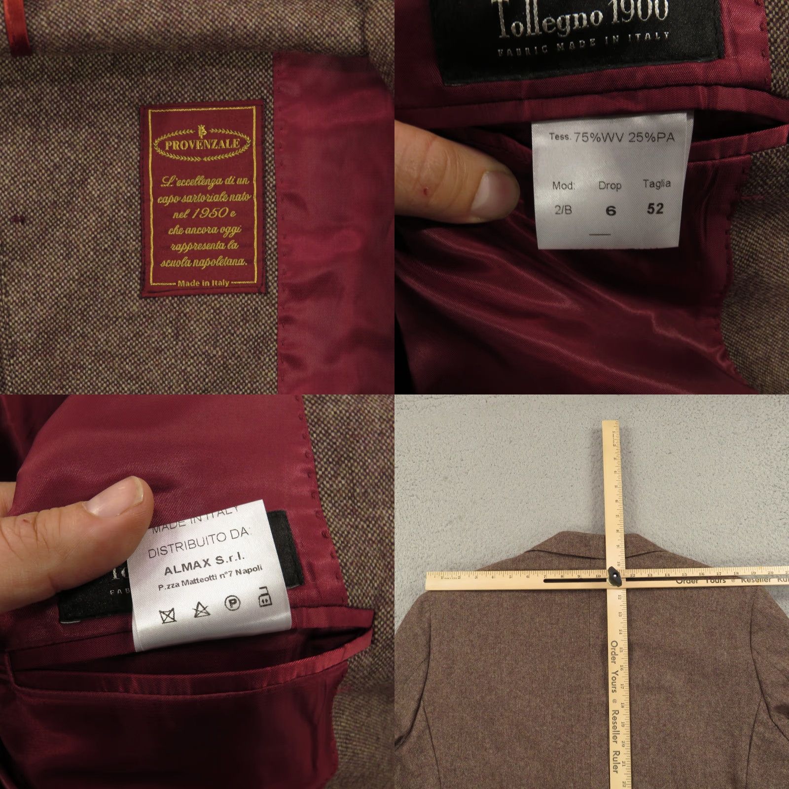 Vintage Tollegno 1900 Men Blazer 42R Wool Birdseye Sport Coat Brown Made in ITALY Regular Jacket Blazer Mens Italian Classic Designer Vintage No Size 42R - 9 Thumbnail